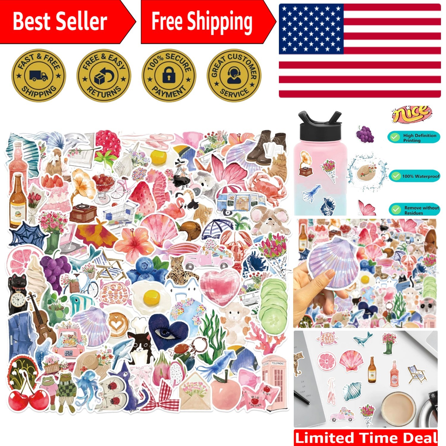100Pcs Cute Aesthetic Stickers, Aesthetic Girls Coquette Sticker, Watercolor …