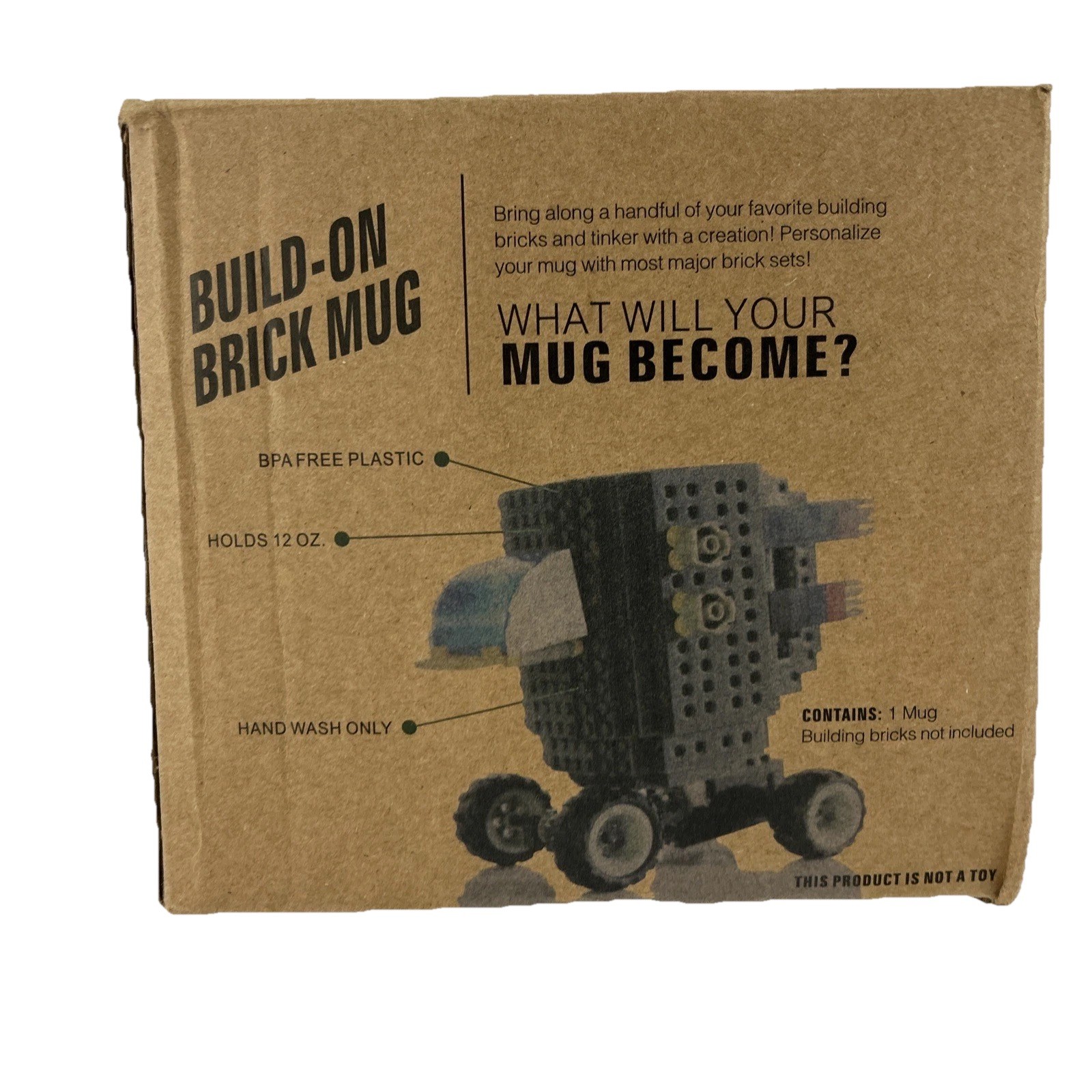 Build-On Brick Mug 12oz BPA Free Plastic Coffee Cup w/ Building Blocks Gift Fun