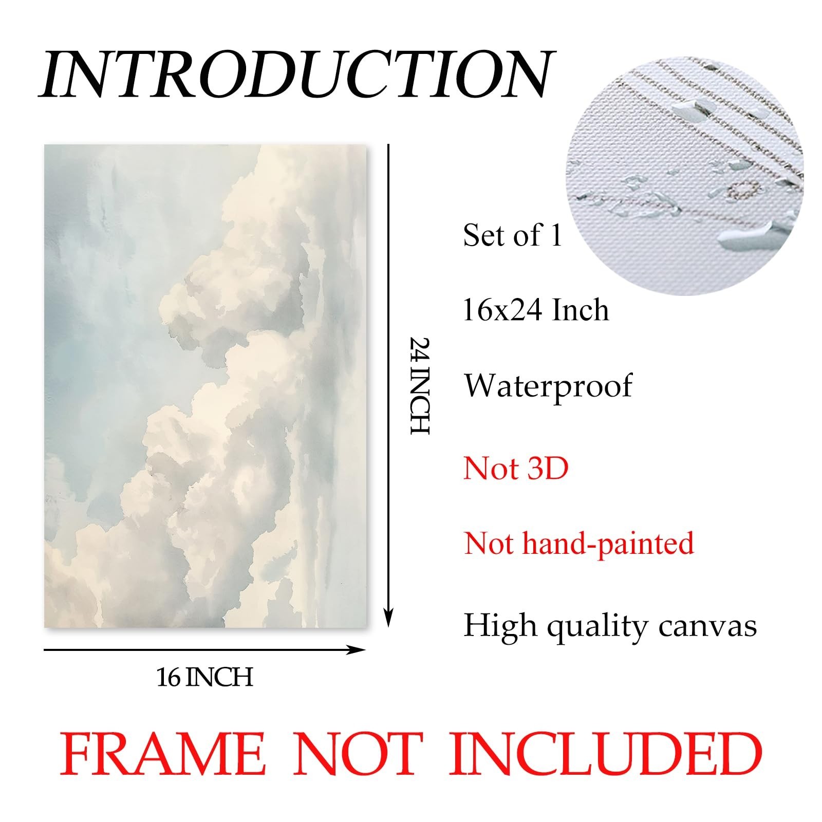 Blue Sky and White Clouds Wall Art Vintage Cloud Painting Watercolor Sky Art …