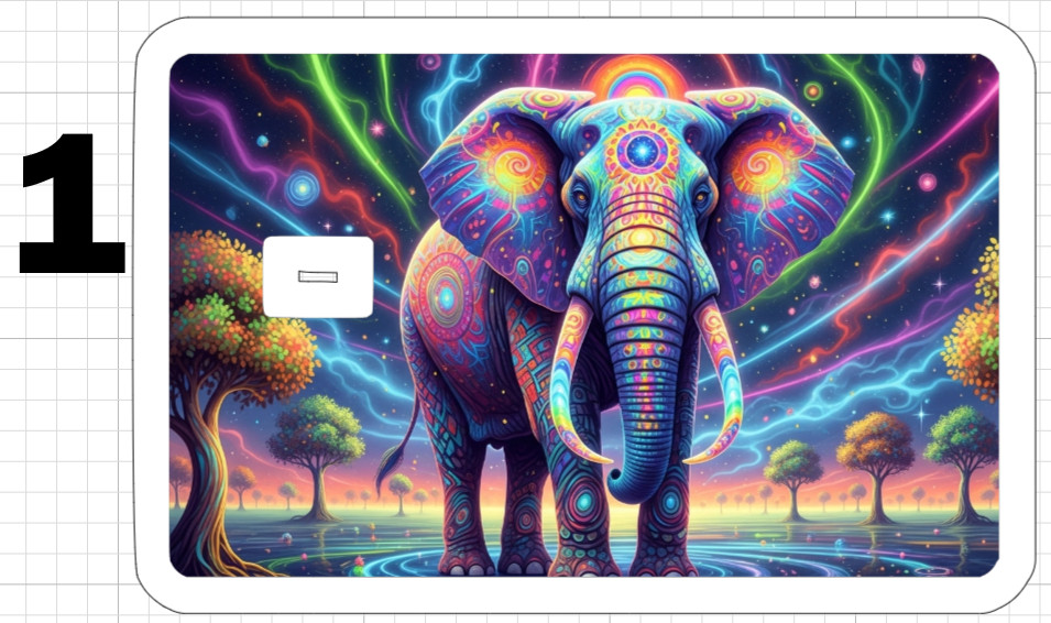 Psychedelic Elephant ATM Debit Credit Gift Card Sticker Skin Rainbow Neon Retro