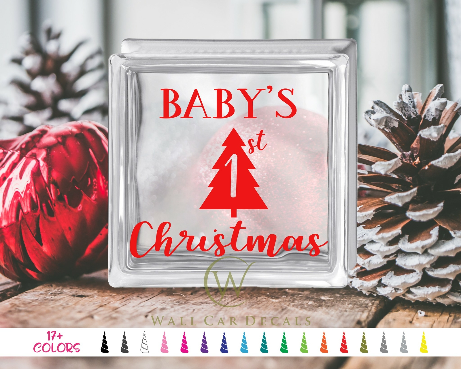 DIY Babys 1st Christmas Glass Block Decal Craft Sticker Holiday Tree Shadow Box