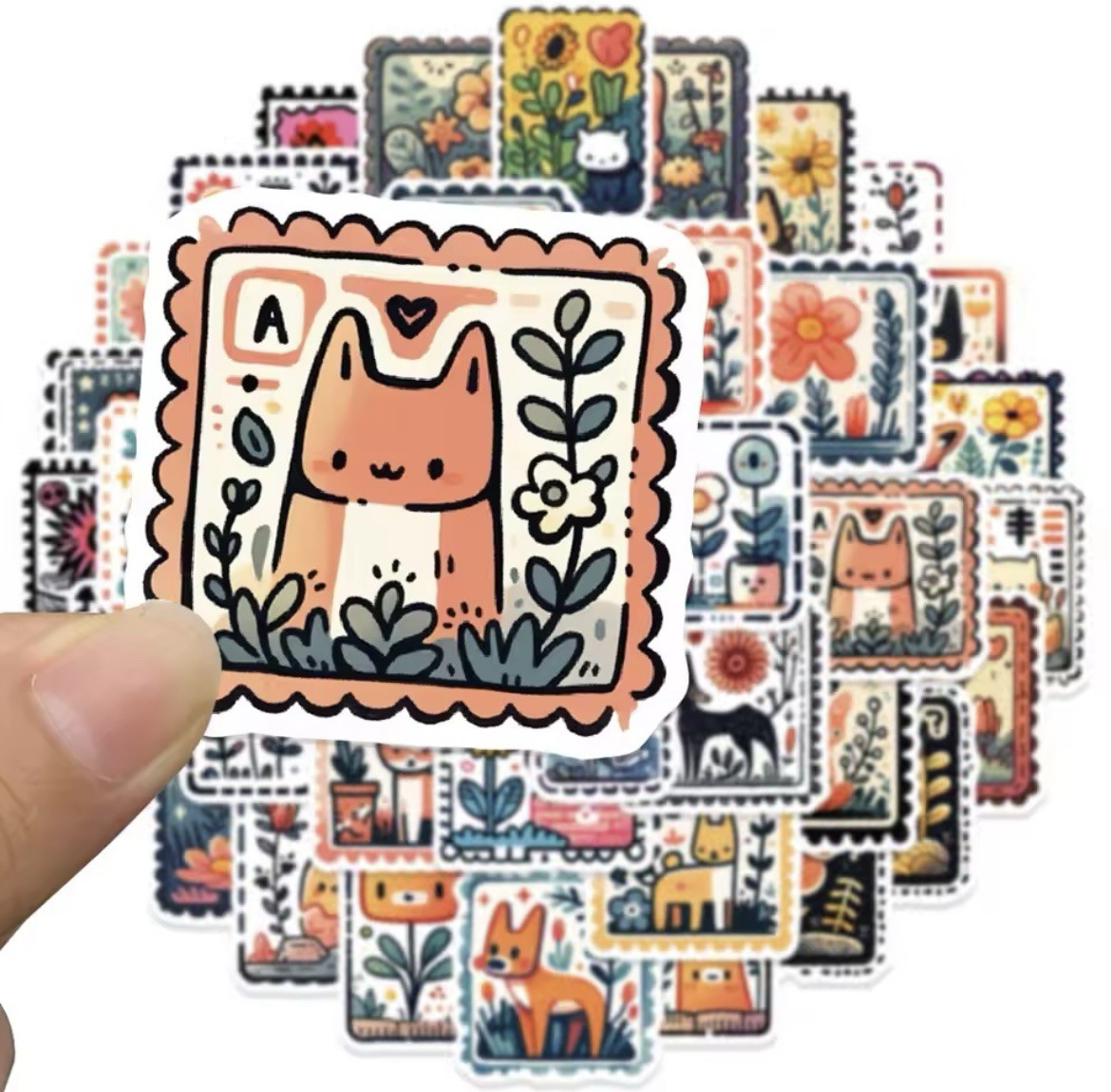 Stamp Aesthetic Style Matte Stickers 50pk Flower Animals Stickers FREE SHIPPING