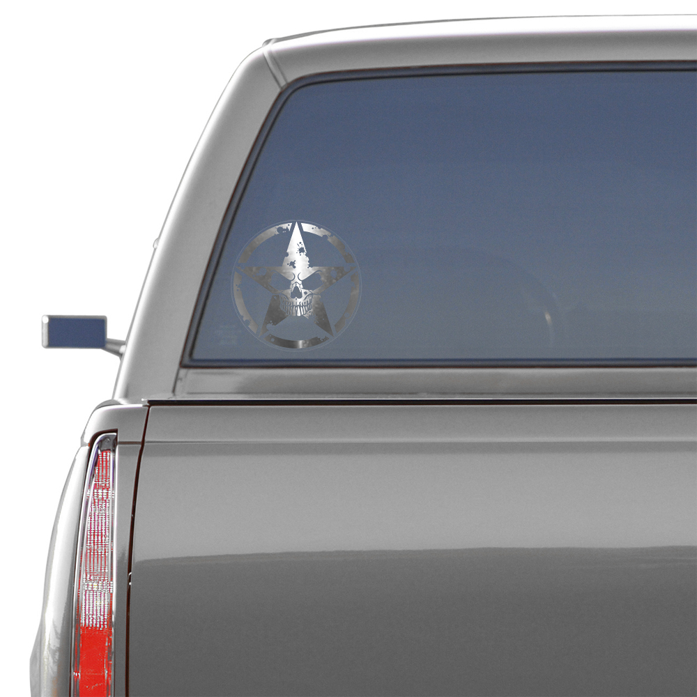 MILITARY JEEP ARMY STAR SKULL CLEAR DECAL STICKER, USMC, VINYL SIGN ART PRINT