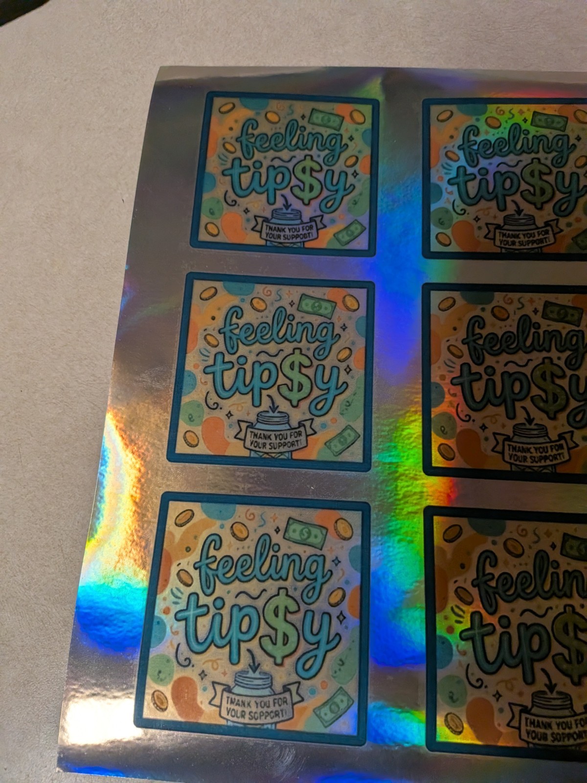 Holographic Feeling Tipsy Sticker Sheet | Tip Jar Stickers Bartender Server Six