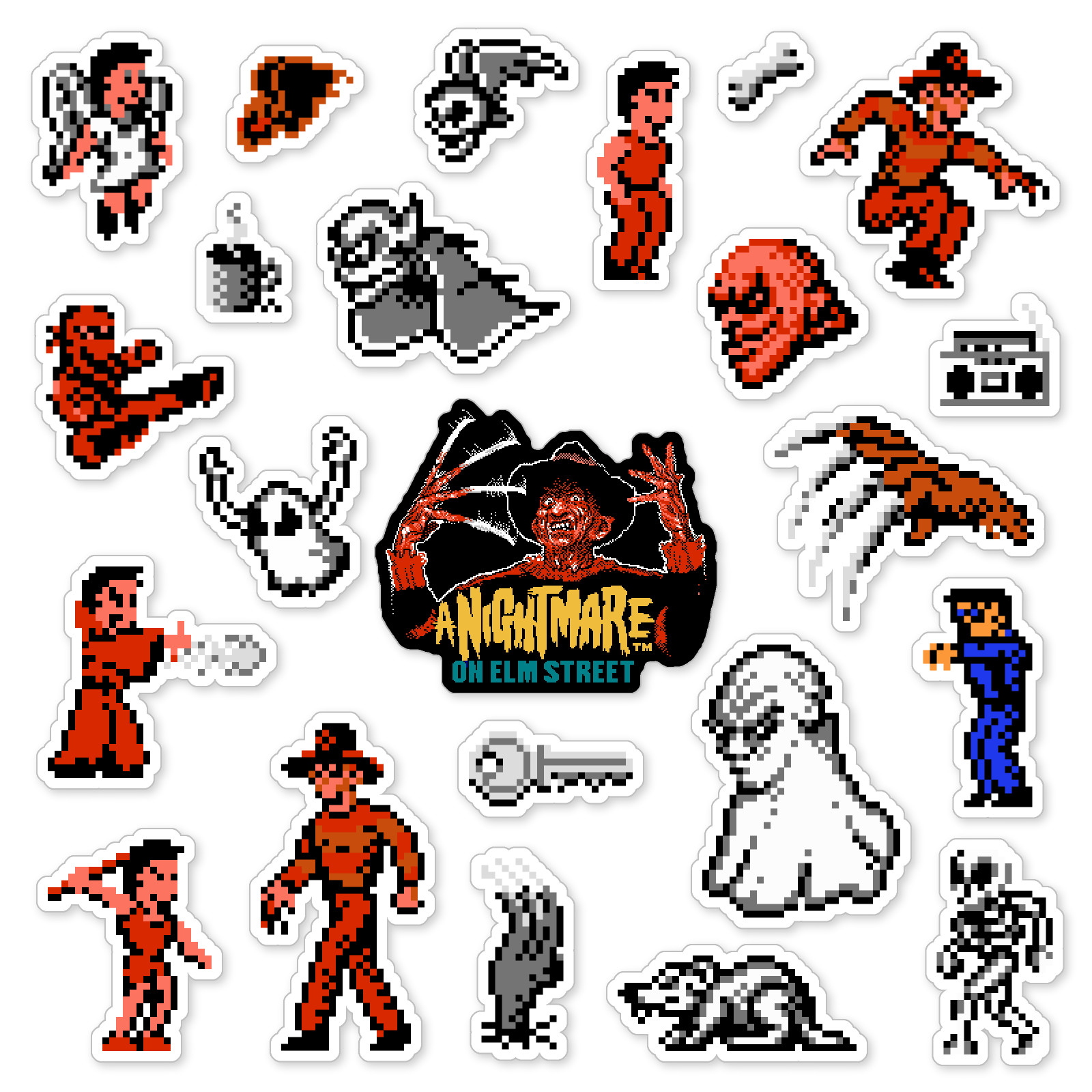 A Nightmare on Elm Street Stickers Nintendo NES Pixel Art 23 Sticker Pack