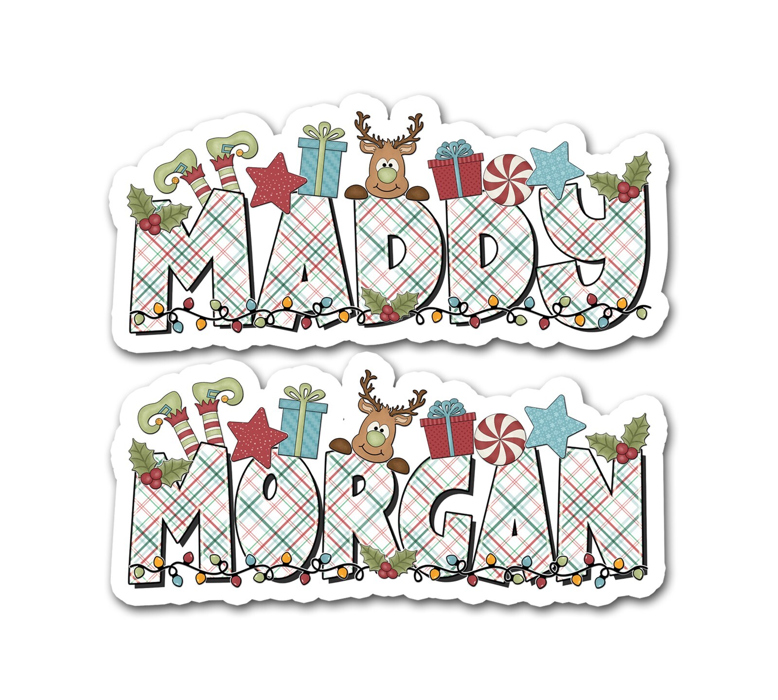 Custom Christmas Name Sticker Festive Holiday Design Gift Tag Vinyl Decal
