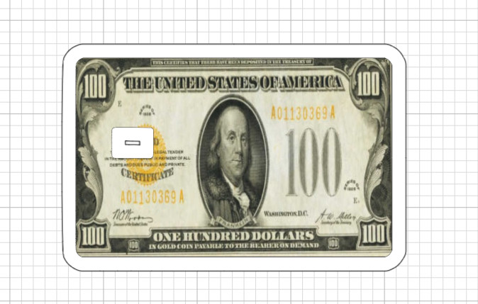 Burn Money 100 Dollar Credit Debit Card Skin Replica Fire Sticker ATM Gold 1900s