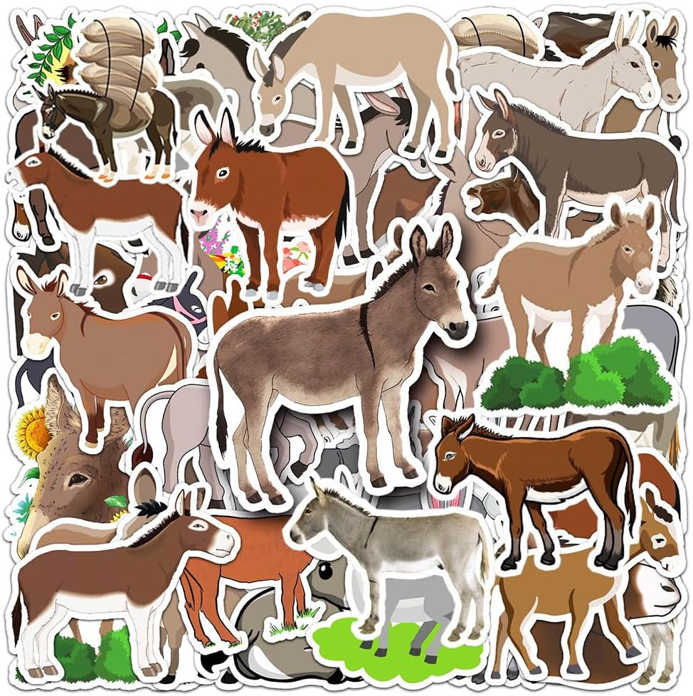 50Pcs Donkey Stickers Waterproof Vinyl Decals | Peel & Stick Sun-proof Removable