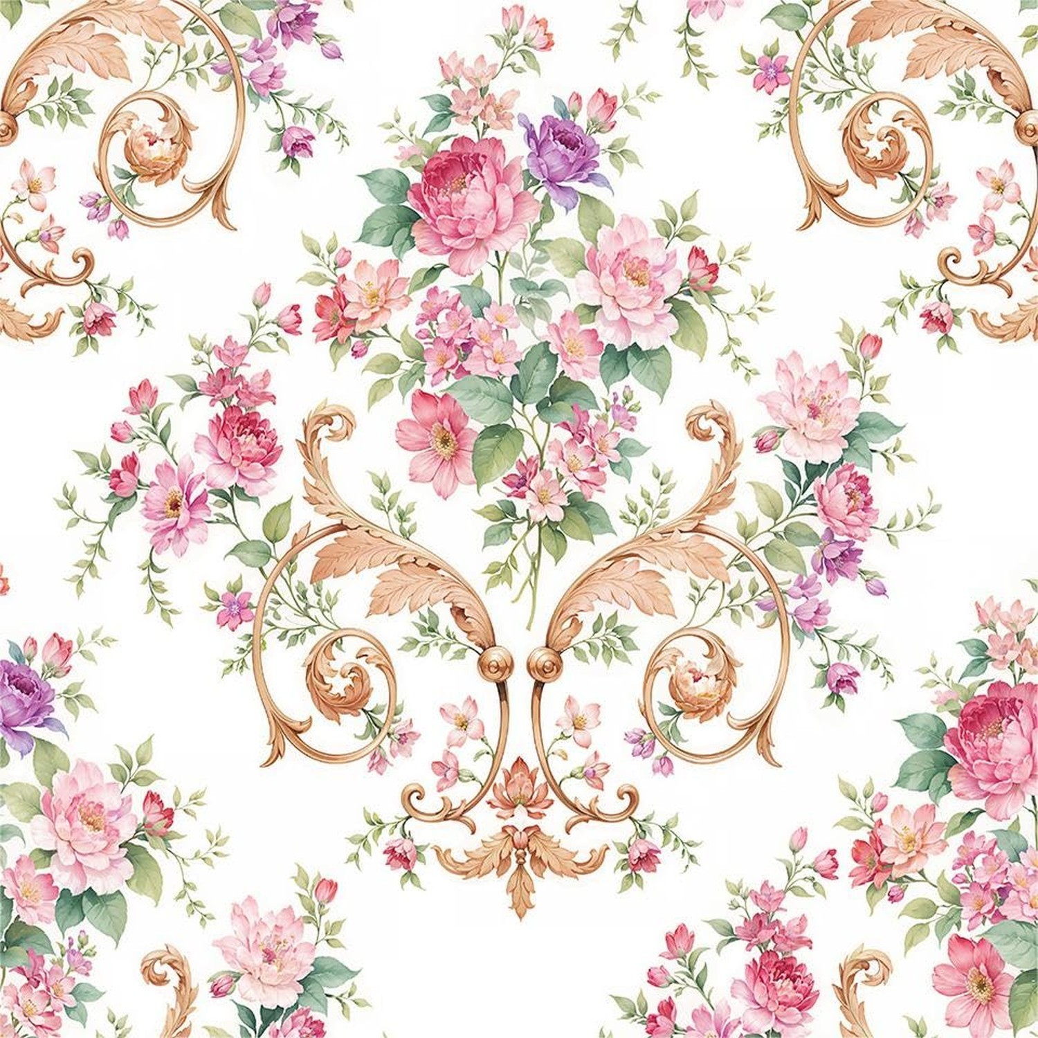 Vintage Pink Damask Flowers Pink Rose Floral Peel and Stick Wallpaper Wall De…