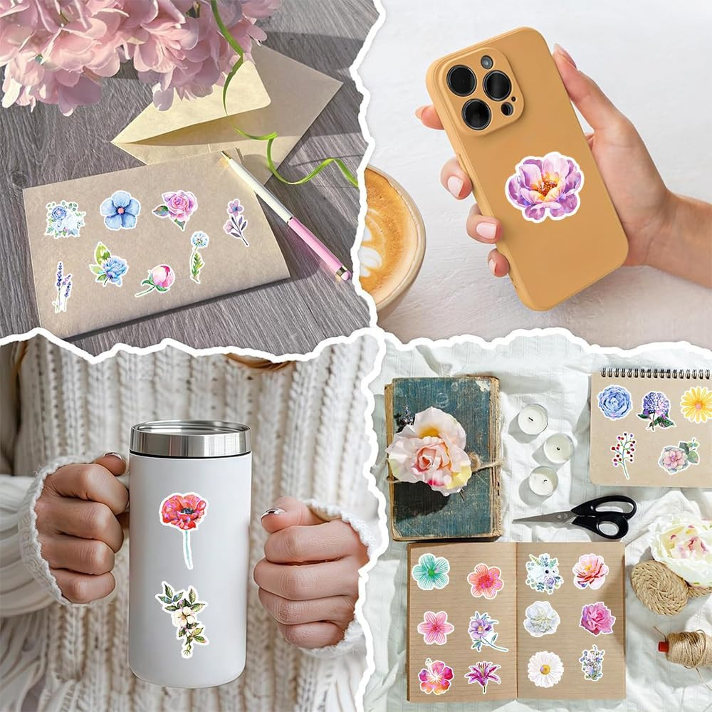 200 Pcs Flower Stickers Cute Floral Sticker for Adults Flowers Aesthetic Vinyl W