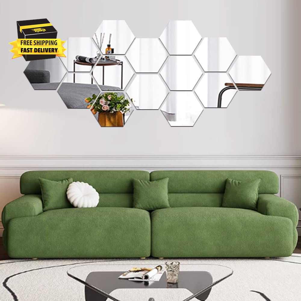 Mirror Wall Stickers – 12PCS Hexagon Art DIY Decorative Acrylic Sheet Plastic Ti