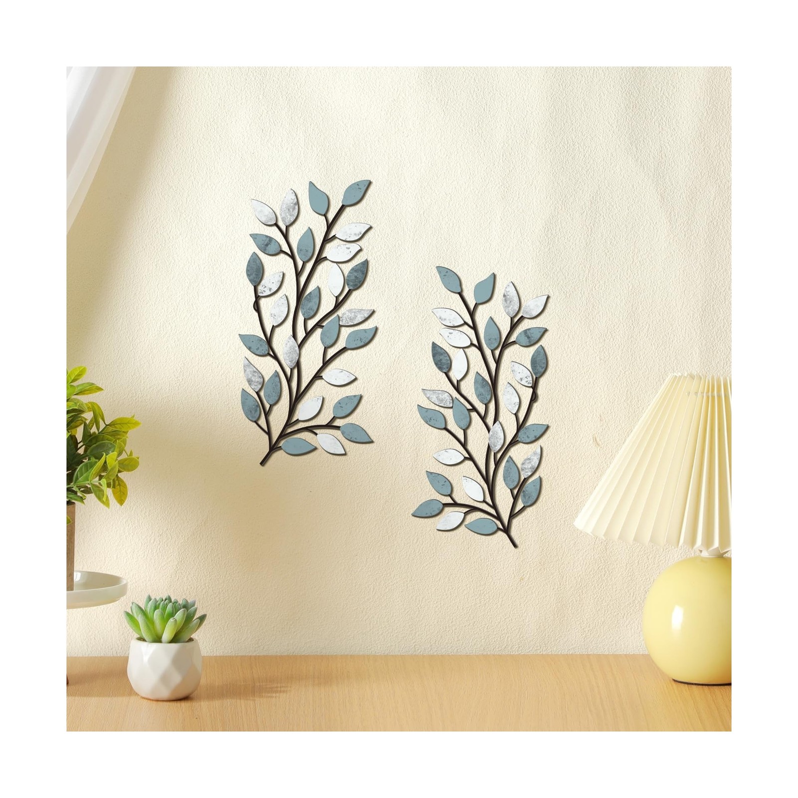 Hotop 2 Pieces Metal Tree Leaf Wall Decor Vine Olive Branch Leaf Wall Art Wro…