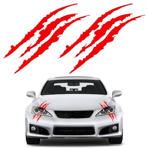 2PCS Claw Mark Decals for Cars, Reflective Auto Headlight Scratches Stripes Red