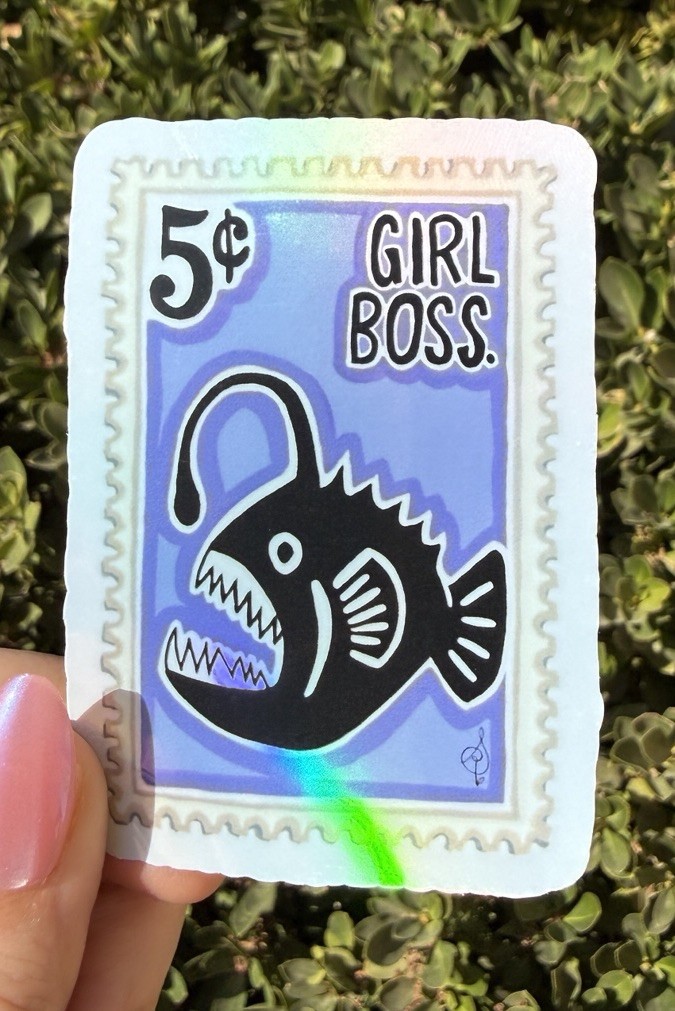 Girl Boss Anglerfish Vinyl Sticker | 3" | Original Art by Sara Rose