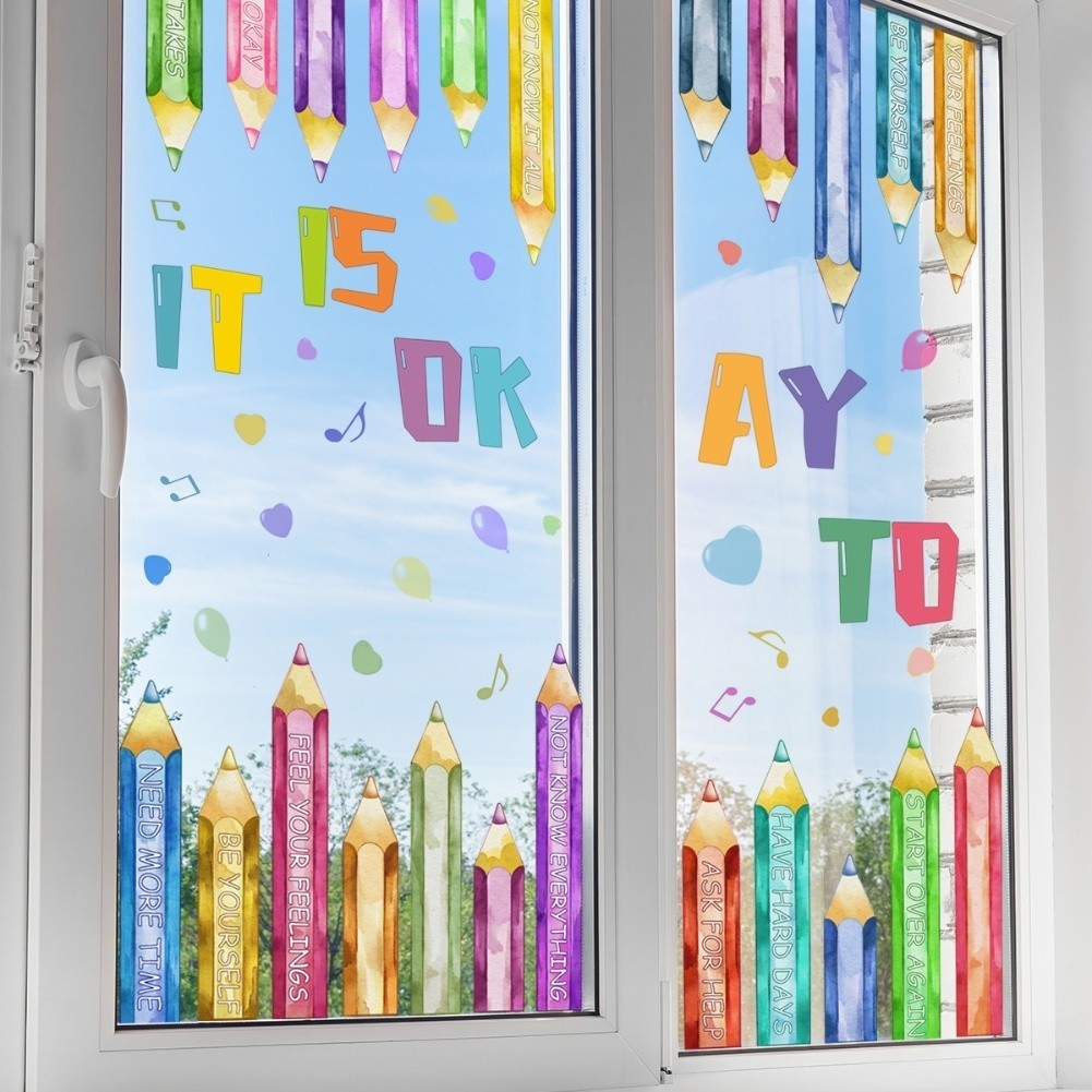 Colorful Crayon Window Clings Double Sided for Office and Classroom Use