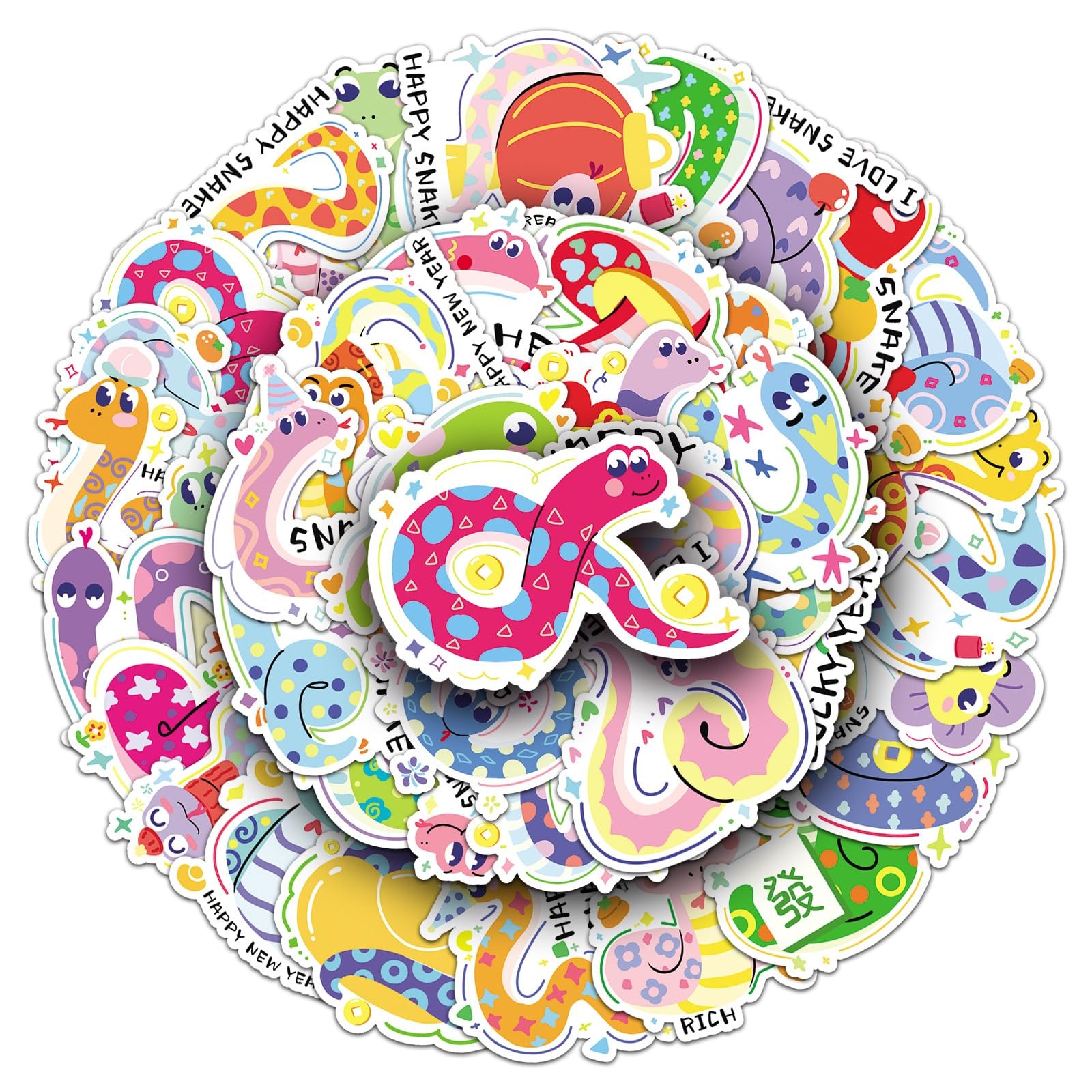 YINFENGKANHAI 50 Pcs Kawaii Snake Stickers Waterproof Vinyl Cartoon Decals