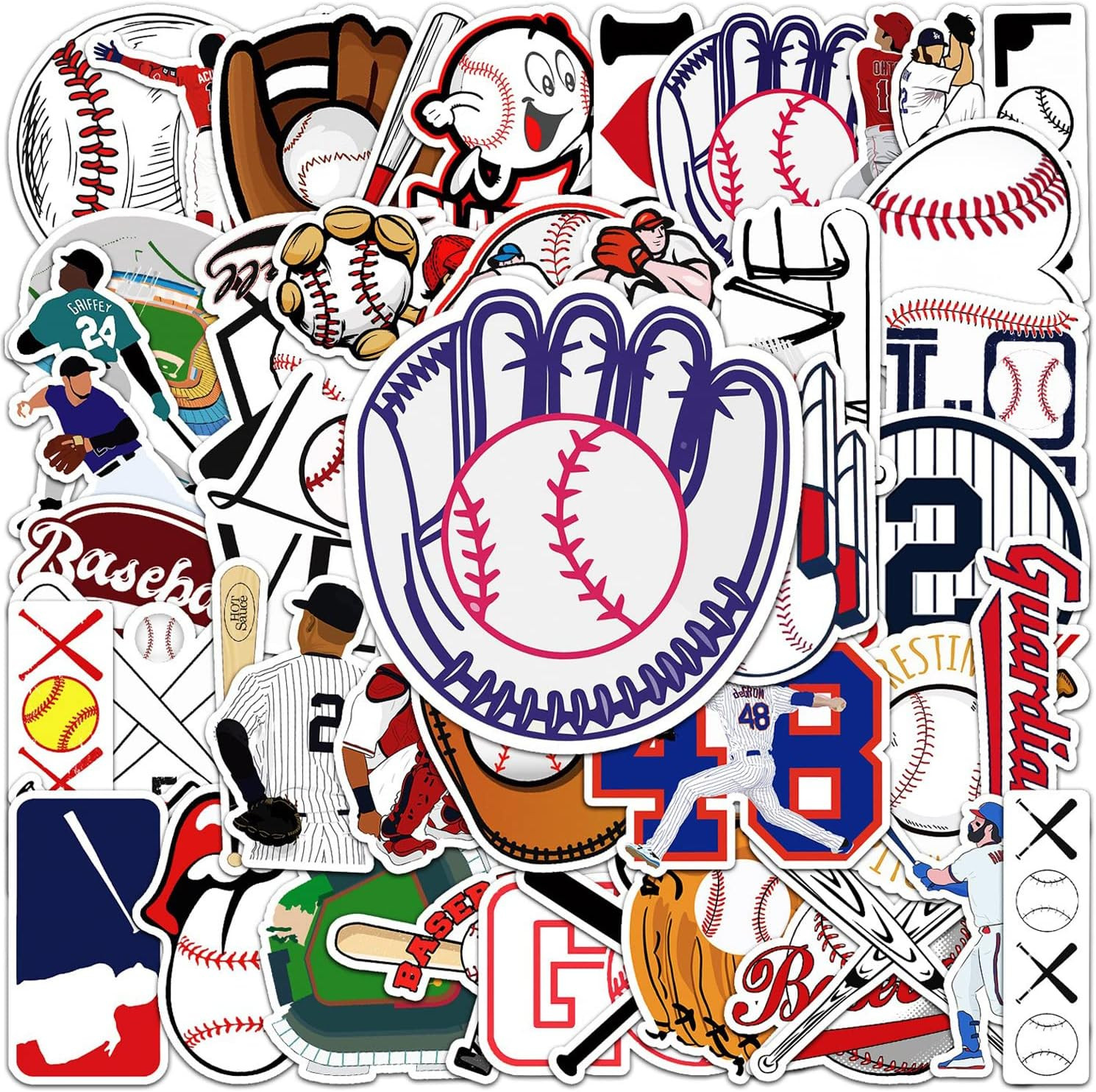 50Pcs Baseball Stickers，Waterproof Vinyl Baseball Tattoos for Kids Teens Boys Ad