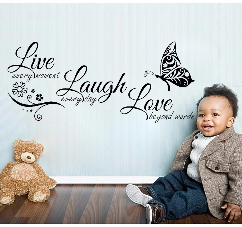 Live Laugh Love Butterfly Flower Wall Art Sticker Modern Wall Decals Quotes Viny