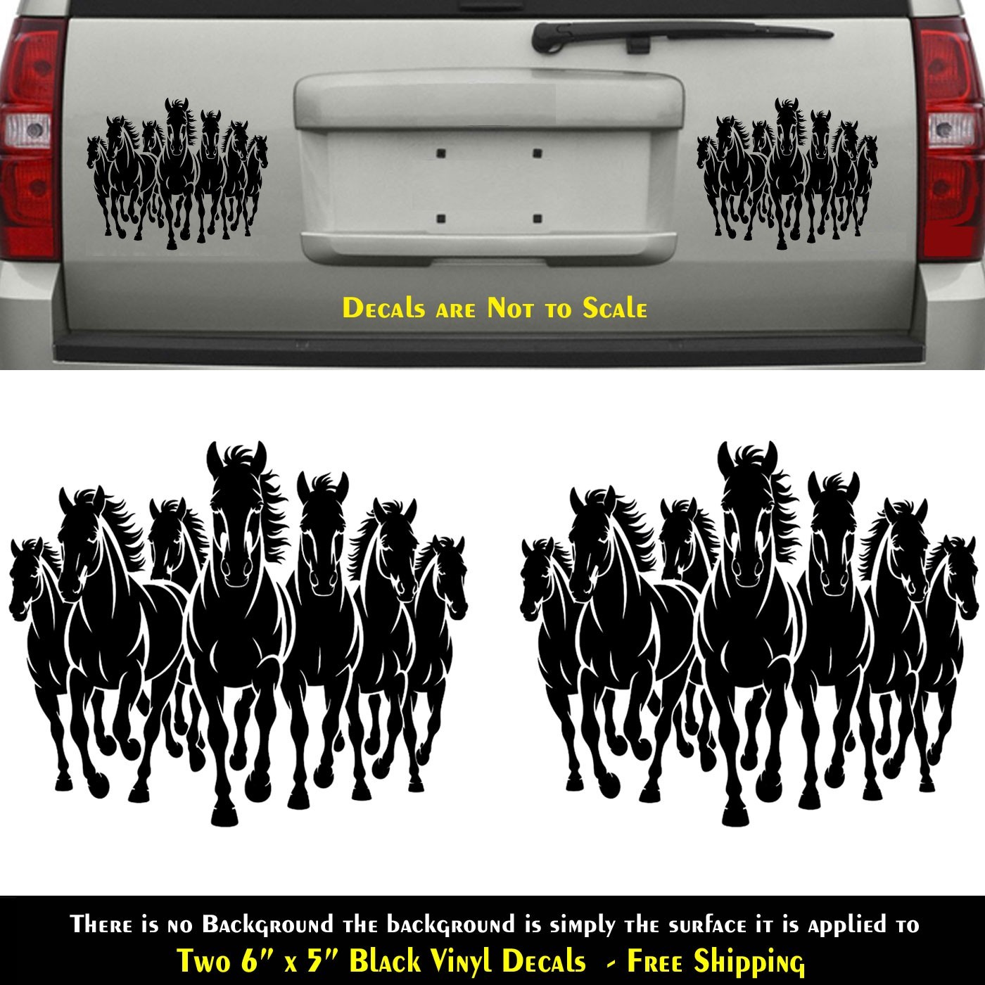 Running Horses Two 6" Black Vinyl Decals Car Truck Any Flat Surface