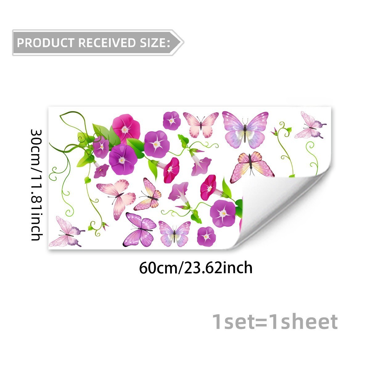 Removable Morning Glory & Butterfly Window Clings for Glass 11.81×23.62 in PVC