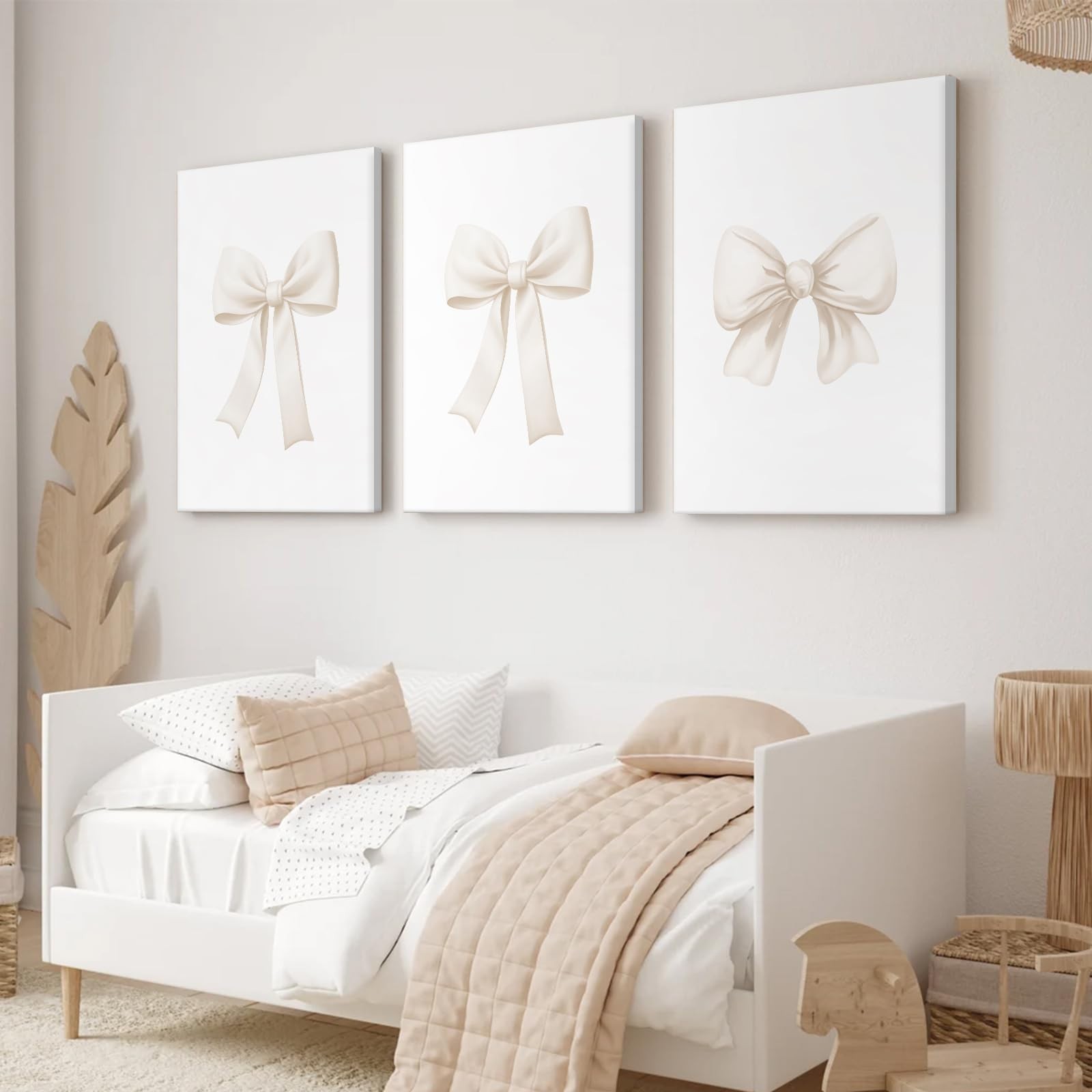 Beige Bow Canvas Wall Art,Coquette Preppy Bow Aesthetic Paintings Pictures Wa…