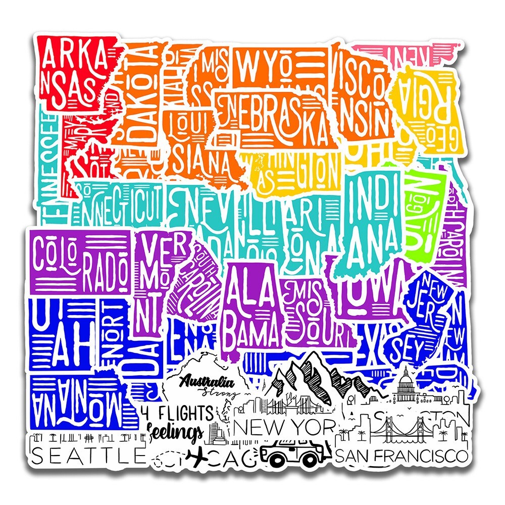 50pcs US State Stickers, Travel Vacation America USA Camper Trailer, 142