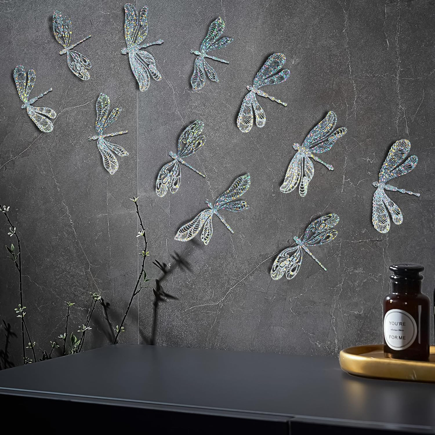 60 Pcs 3D Silver Dragonfly Wall Decor, 4 Styles 3 Sizes,Dragonfly Cake Birthday