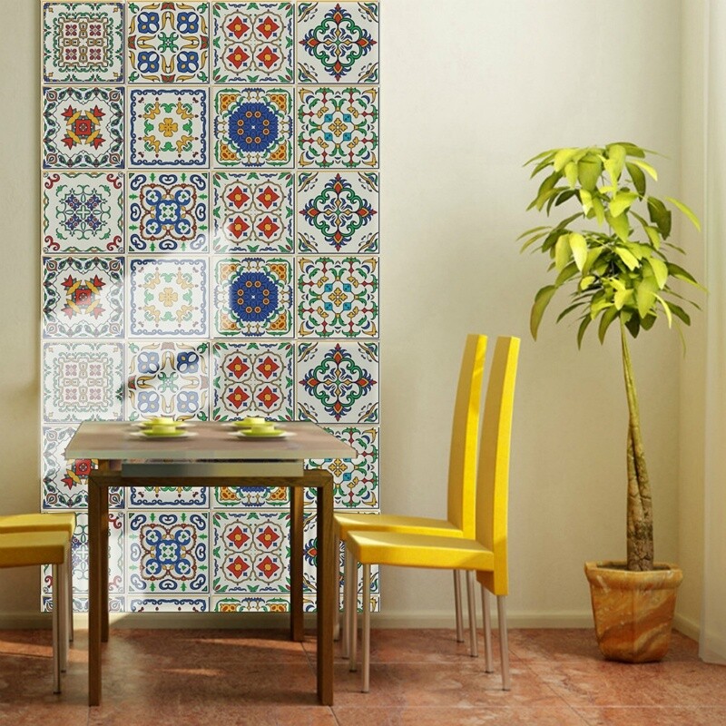 10PCS Floral Wall Sticker Self Adhesive Tiles Waterproof Ethnic Vintage Style