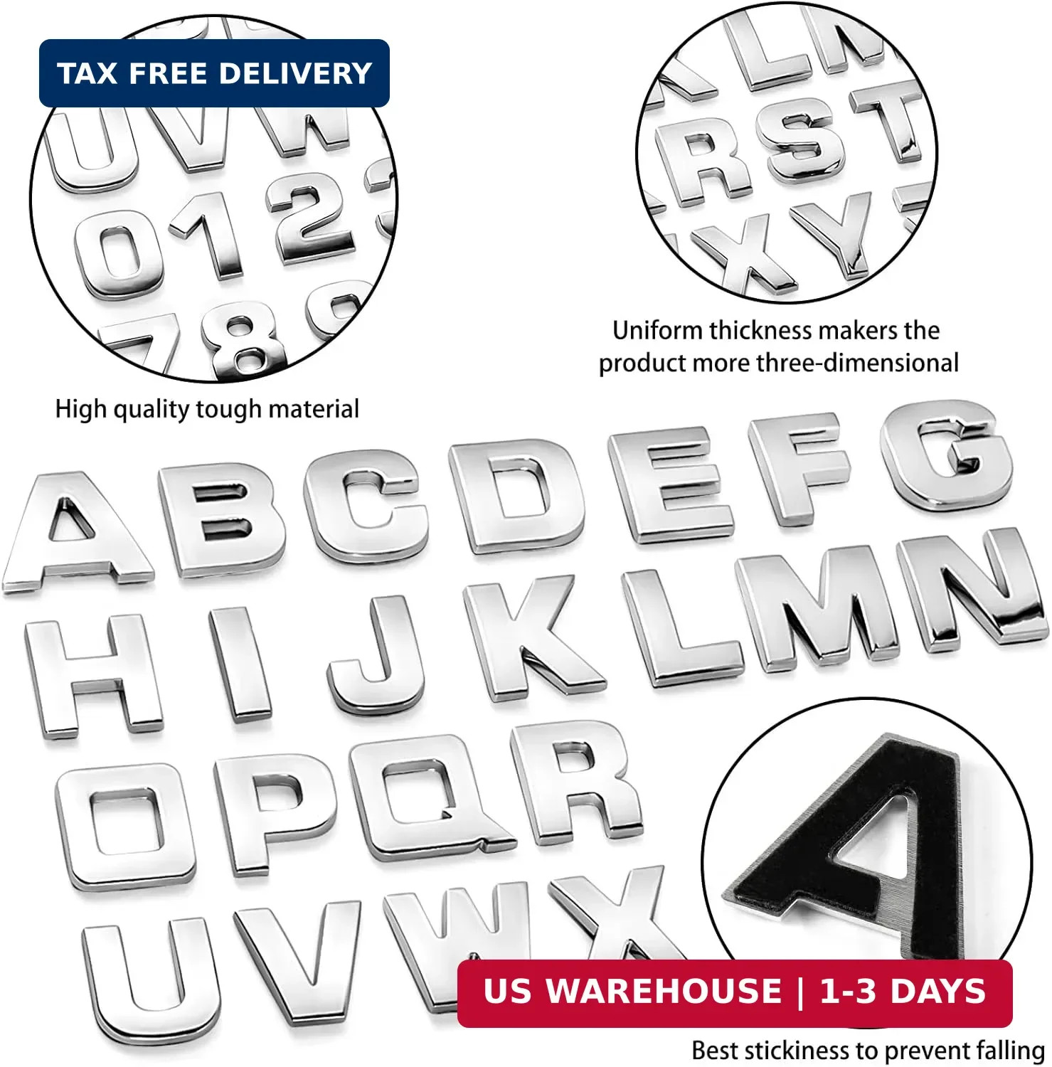 43Pcs Car Emblem Letters Sticker DIY 3D Chrome Number Symbol Badge Decal New
