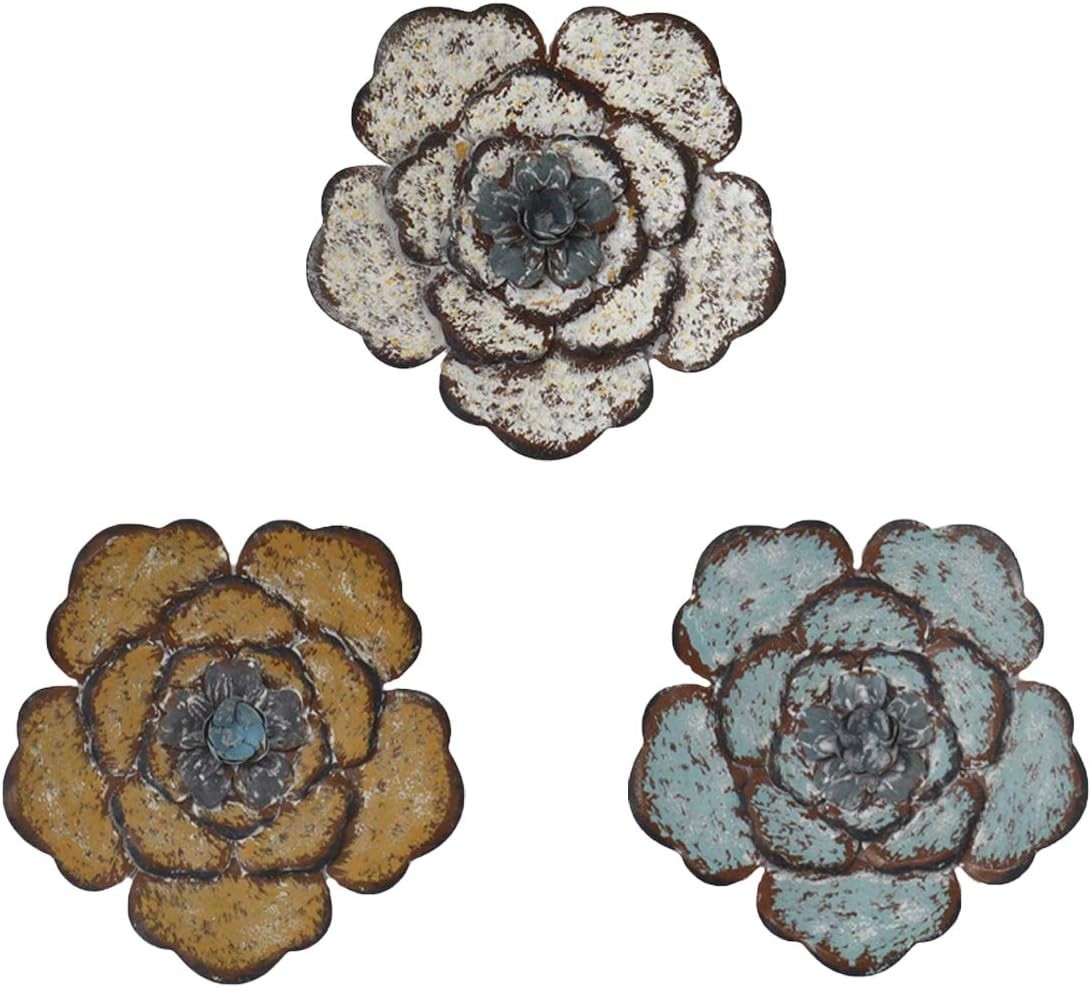 8 Inch Colorful Large Metal Flower Wall Art Multiple Layer Home Decor for Out…