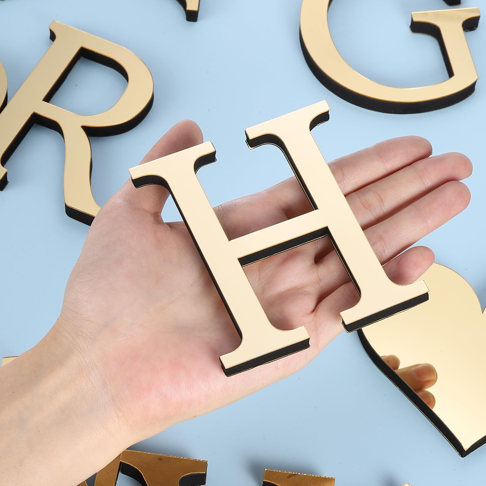 PATIKIL 3D Acrylic Alphabet Mirror Wall Stickers Letter H SelfAdhesive Home D…