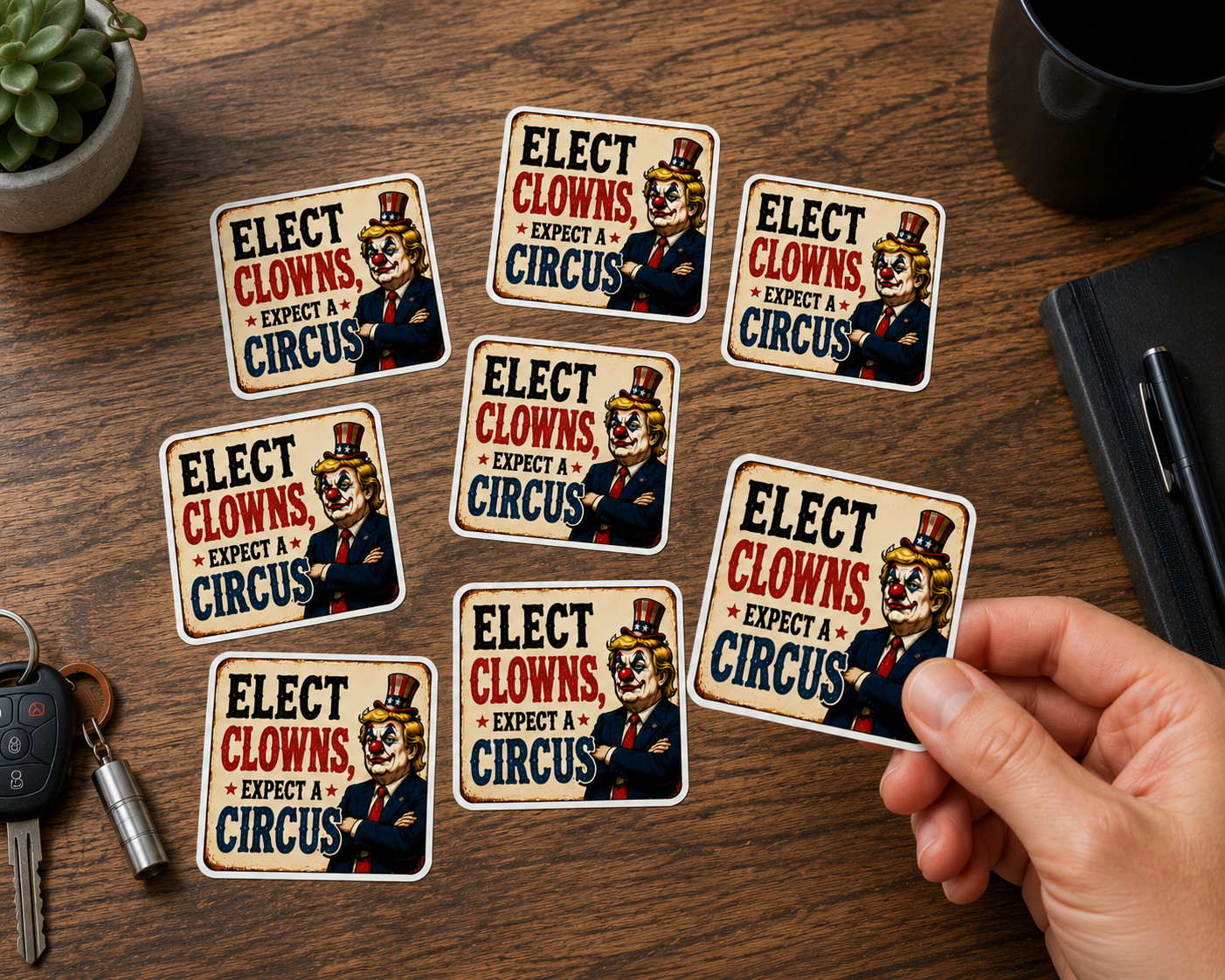 8 Pack Elect Clowns Expect Circus Stickers 3.3 inch Waterproof Decals – Gas Pump