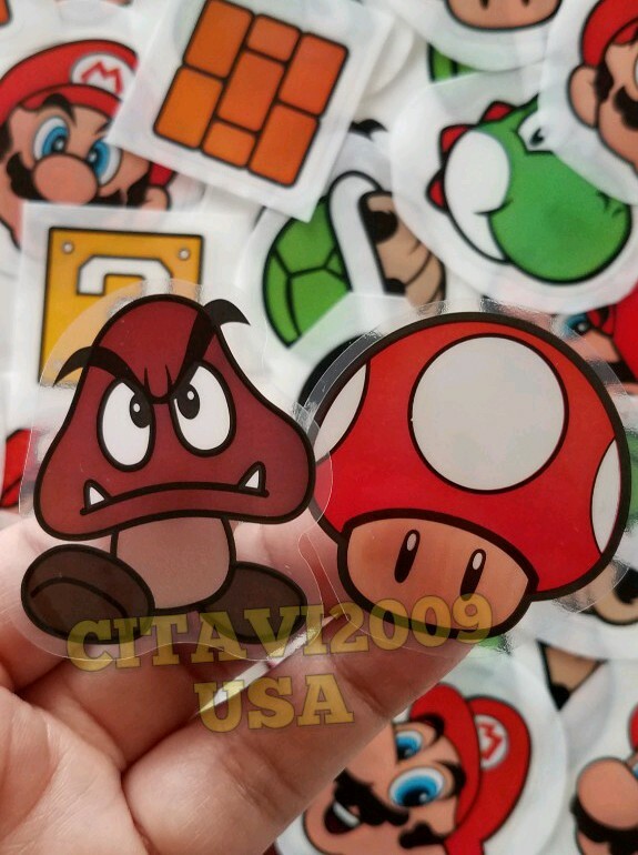 SUPER MARIO BROS TRANSLUCENT STICKERS SET OF 12 PARTY FAVOR DECAL DECORATION