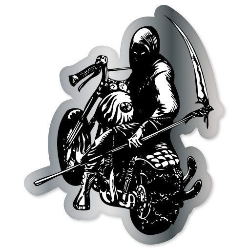 Motorcycle REAPER death by moto bumper sticker 4" x 5"