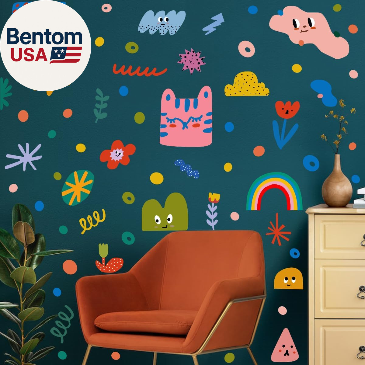 Colorful Abstract Shape Wall Stickers, Lovely Smile Clouds Rainbow Irregular Dot