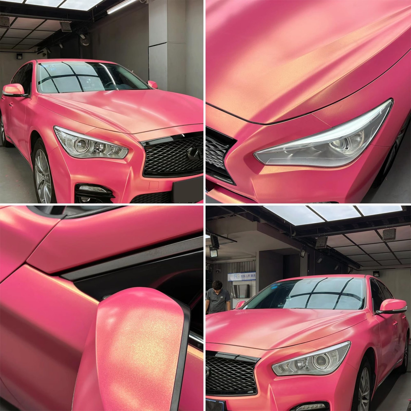 AuMoHall Bright Pink Charming Diamond Gold Metallic Chameleon Vinyl Wrap