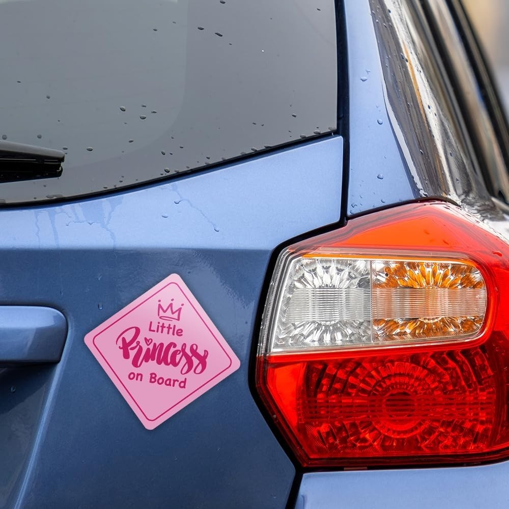 Pink Little Princess On Board Bumper Sticker Baby Decal Window Sign 6" x 6" 2pcs