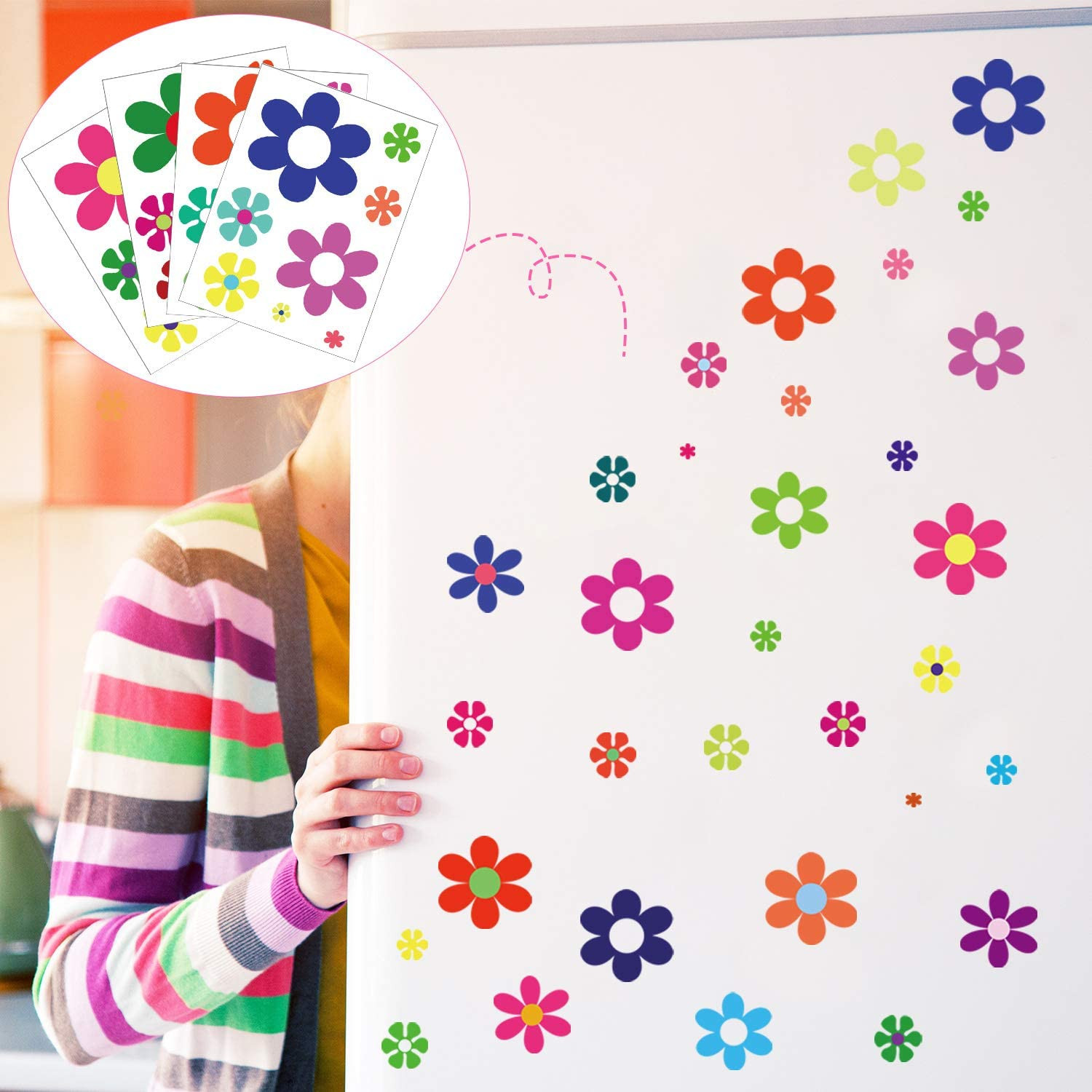 12 Sheets Daisy Stickers Flower Car Decals Self Adhesive Vinyl Retro Butterfly F