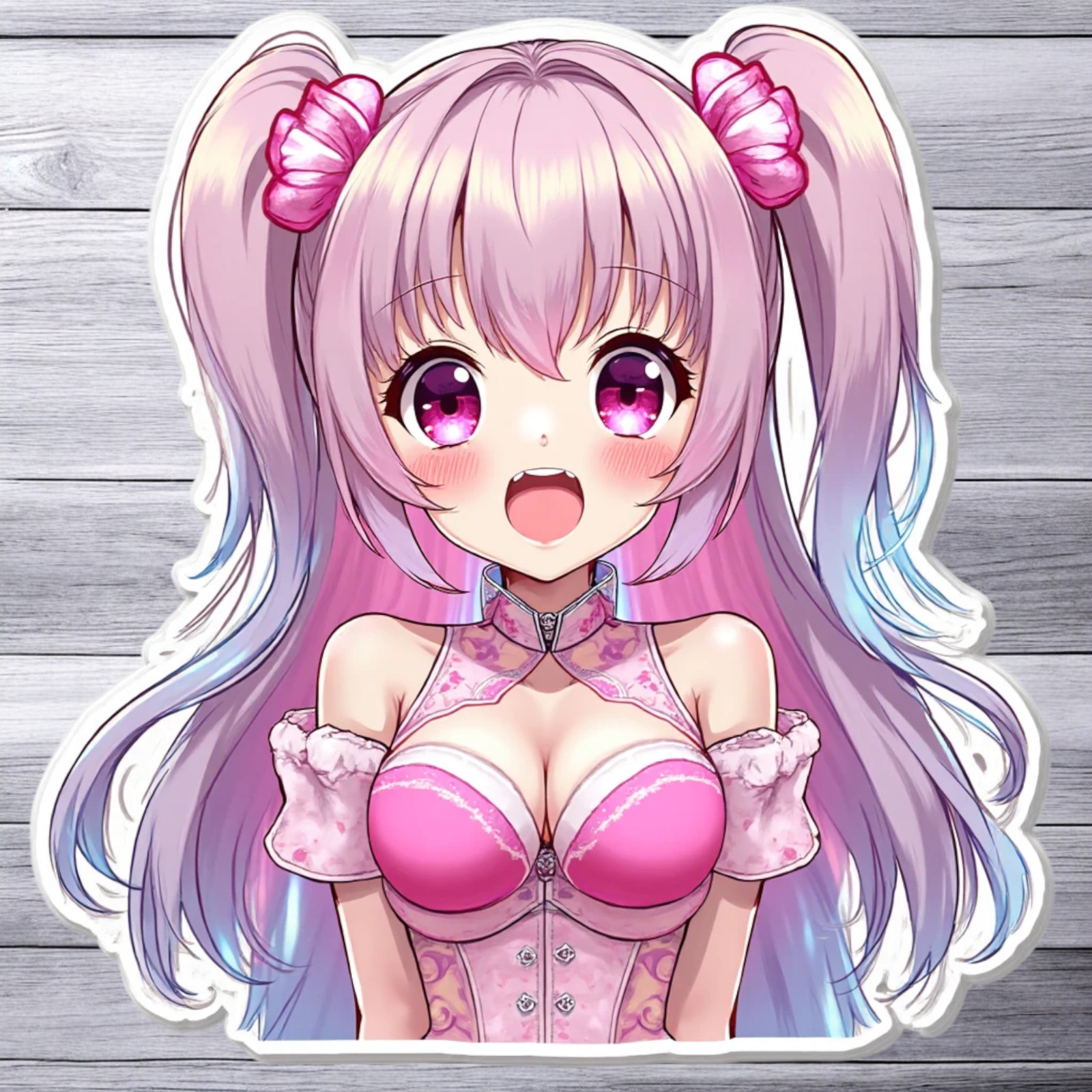 Pinup girl sticker vinyl decal pink haired anime girl kawaii corset chibi style