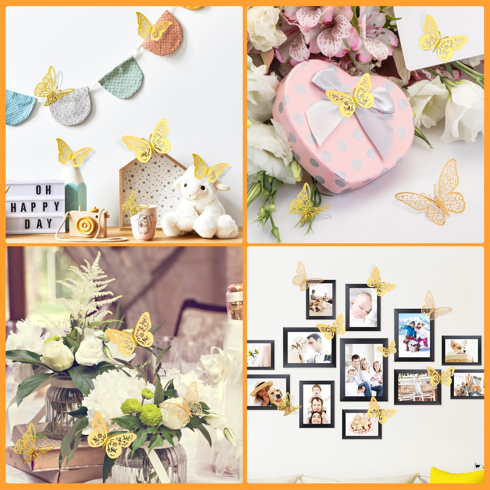 48 Pcs 3D Gold Butterfly Wall Decor for DIY Crafts Bouquet Cake Topper