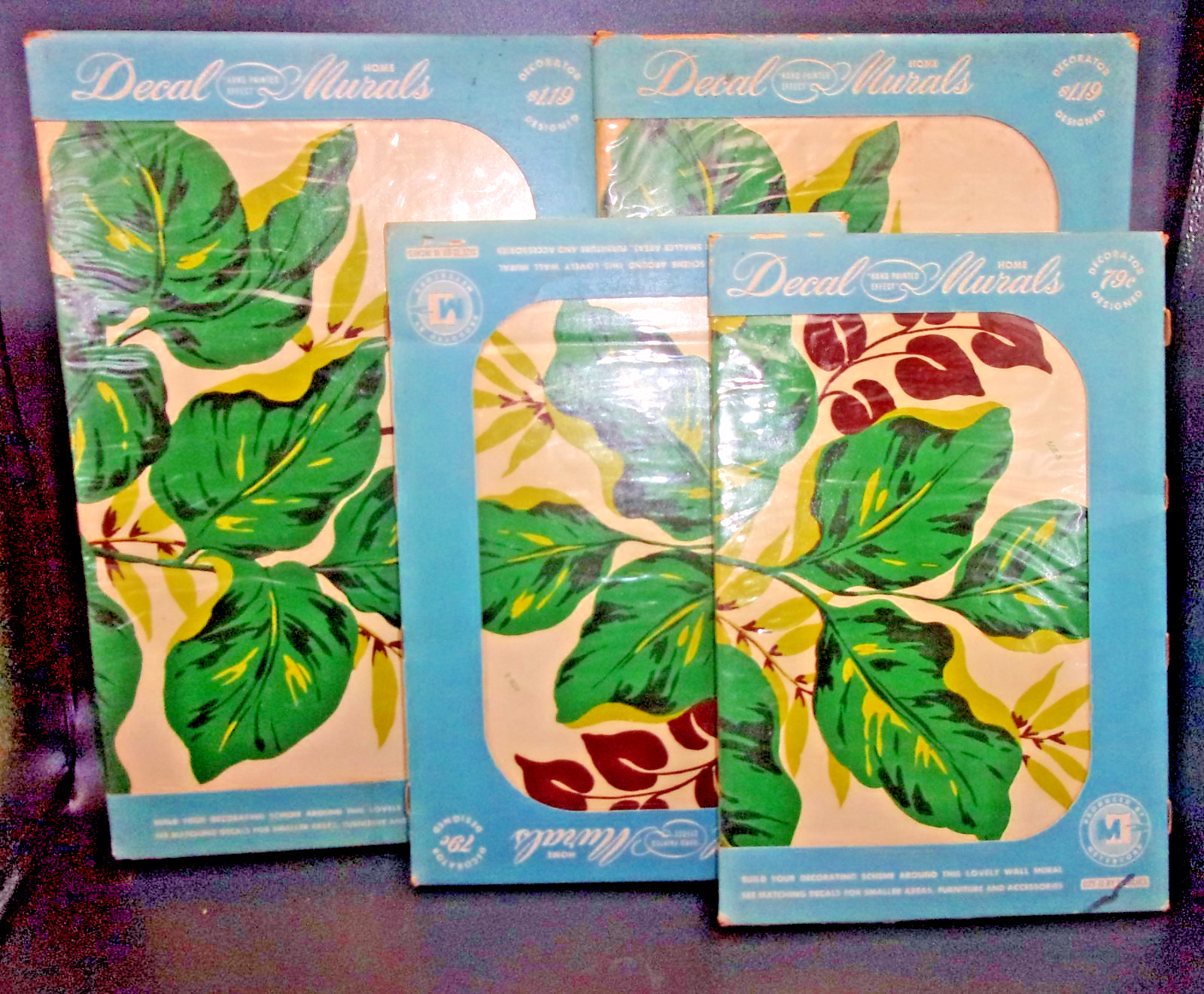 Vintage Flower and Leaves Mural Decals Vinyl Wall Sticker lot of 4