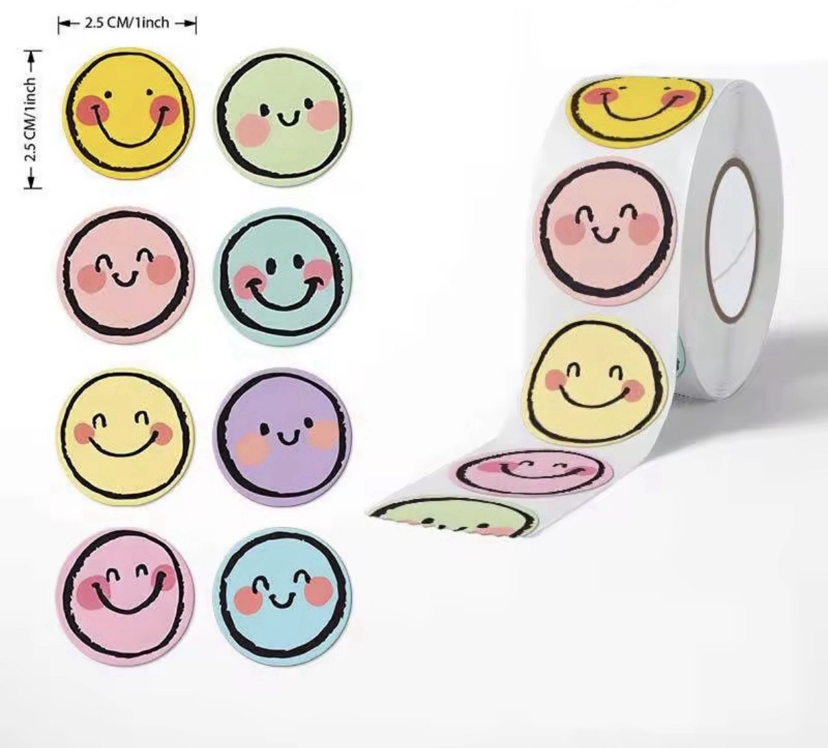 25 Assorted Smiley Face Envelope Seals Labels / Scrapbook Stickers – 1” Diameter