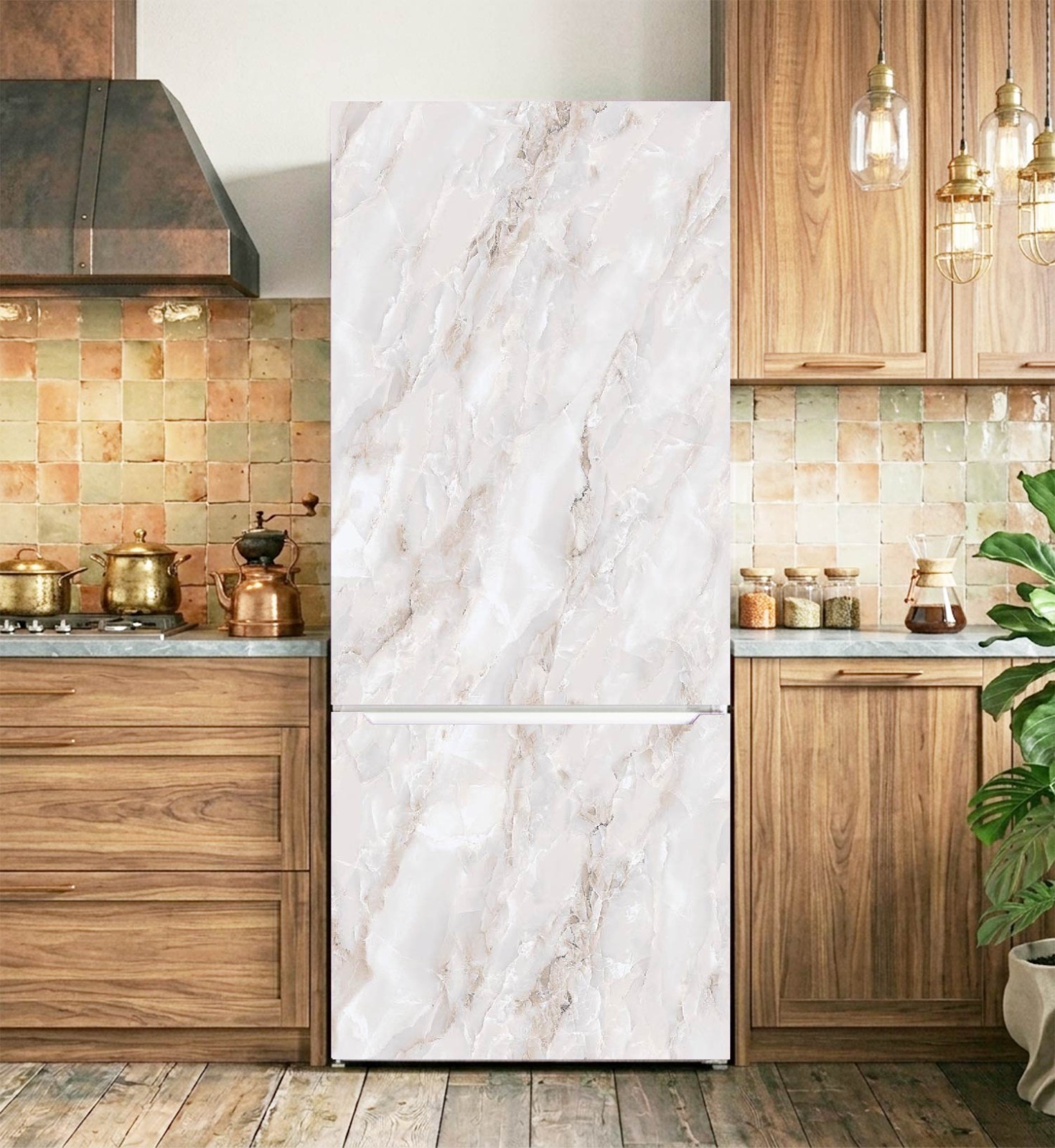 Peel and Stick Marble Fridge Wrap for Instant Makeover
