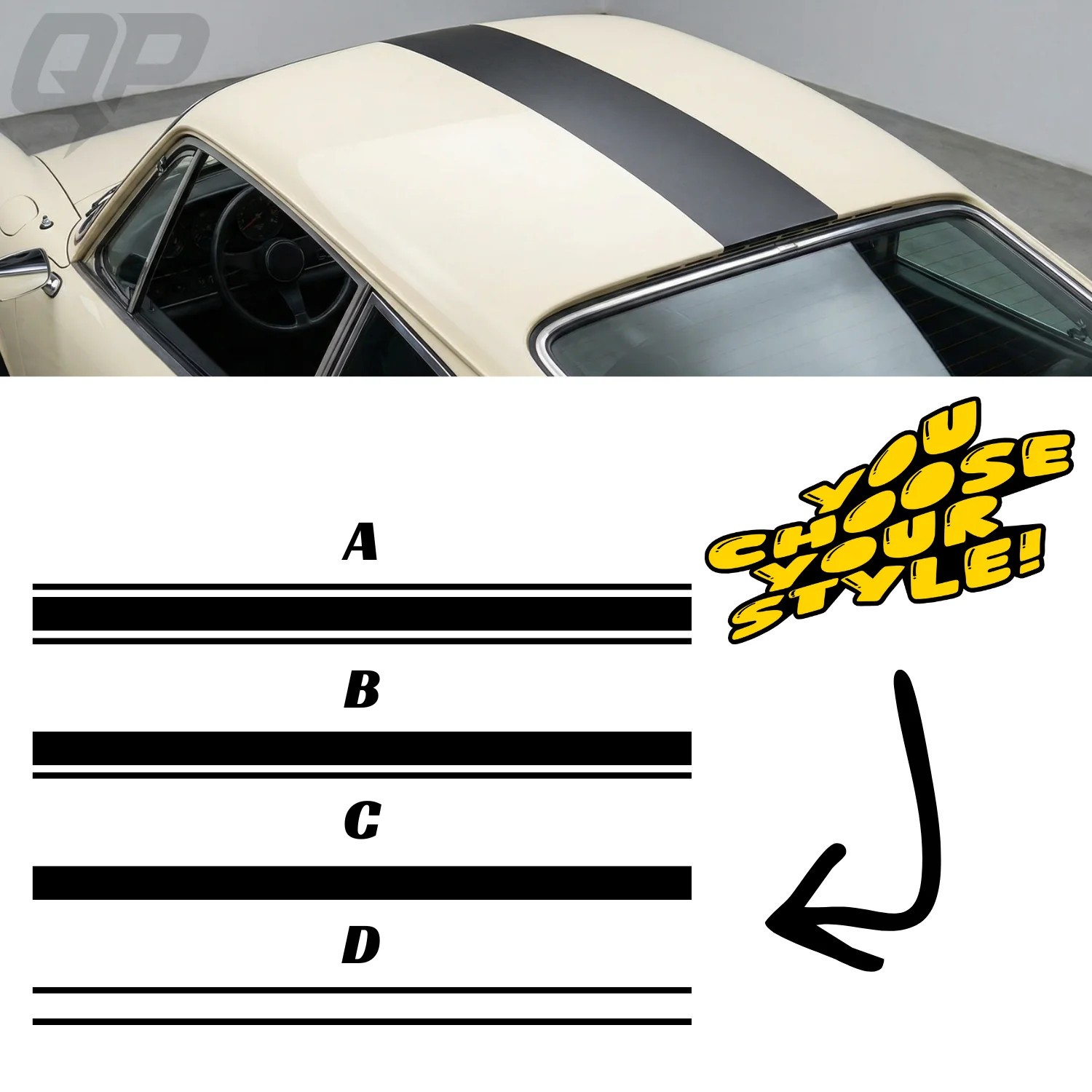 Compatible With Universal 3" Roof Stripe Kit | Premium Vinyl Racing Stripes
