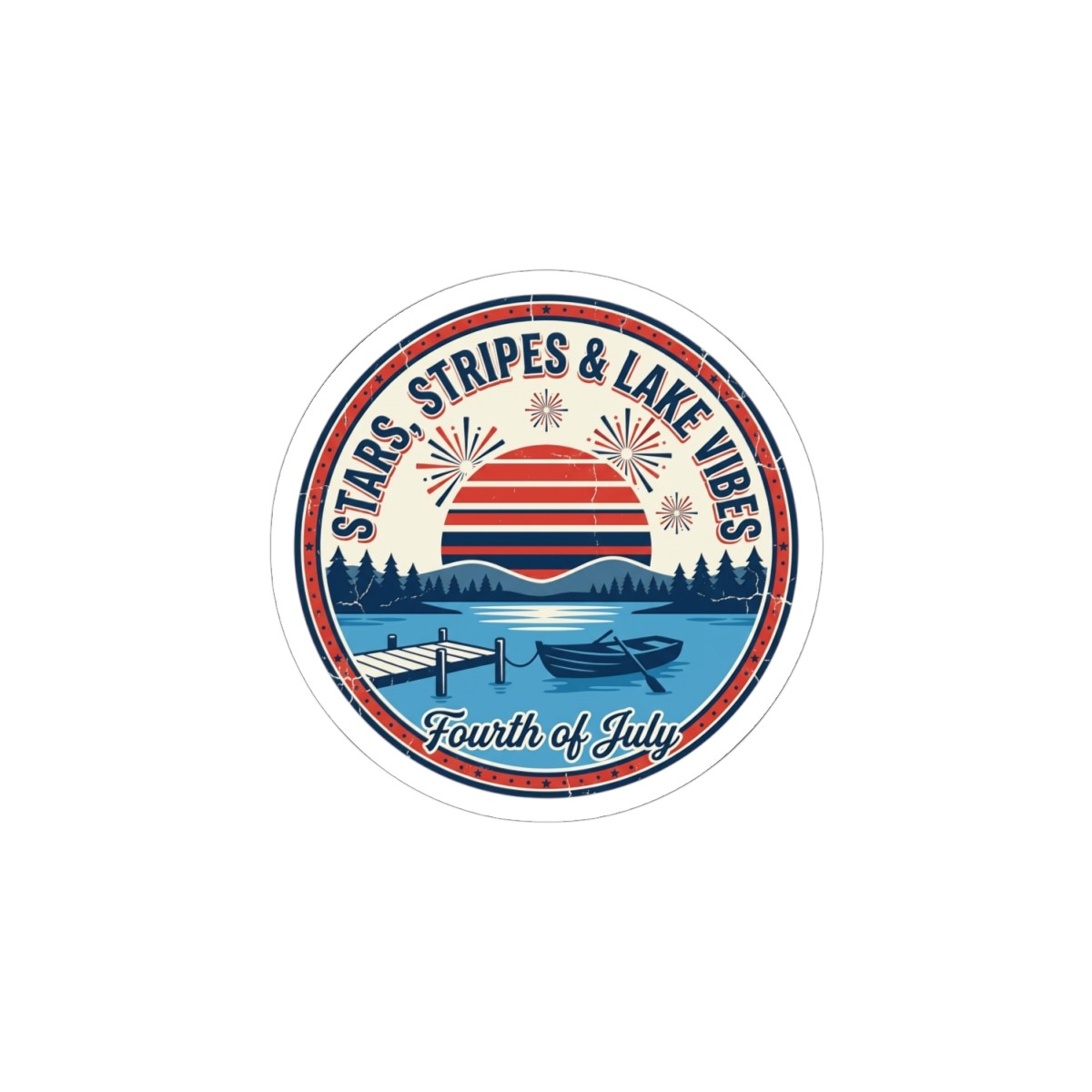 Stars, Stripes & Lake Vibes Sticker | Vintage 4th of July, Americana
