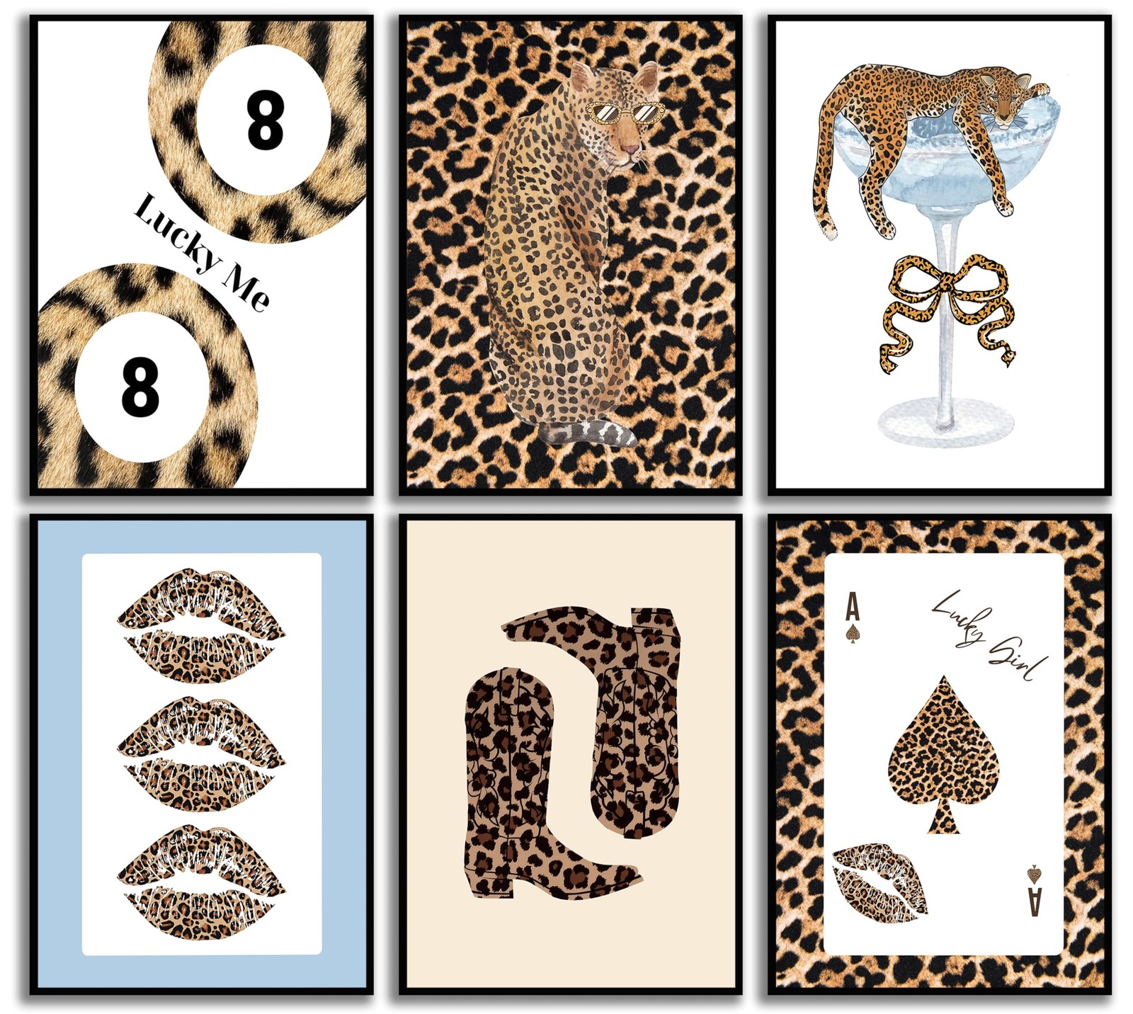 IEMIHZUM 6Pcs Trendy Leopard Wall Art Trendy Lucky 8 Ball Painting Picture Wa…