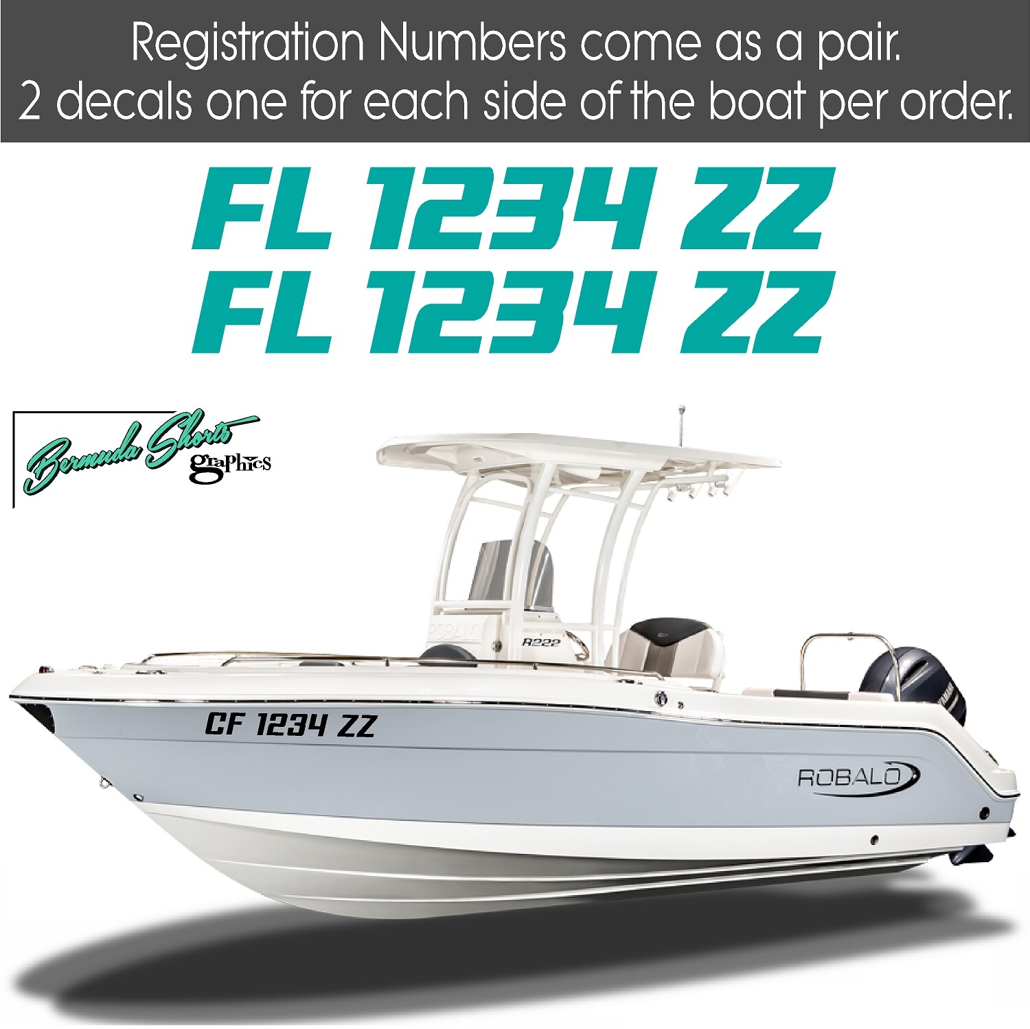 Boat Registration Numbers & Letters 2 Pack Custom 3" Boat & Jetski Stickers 1CL