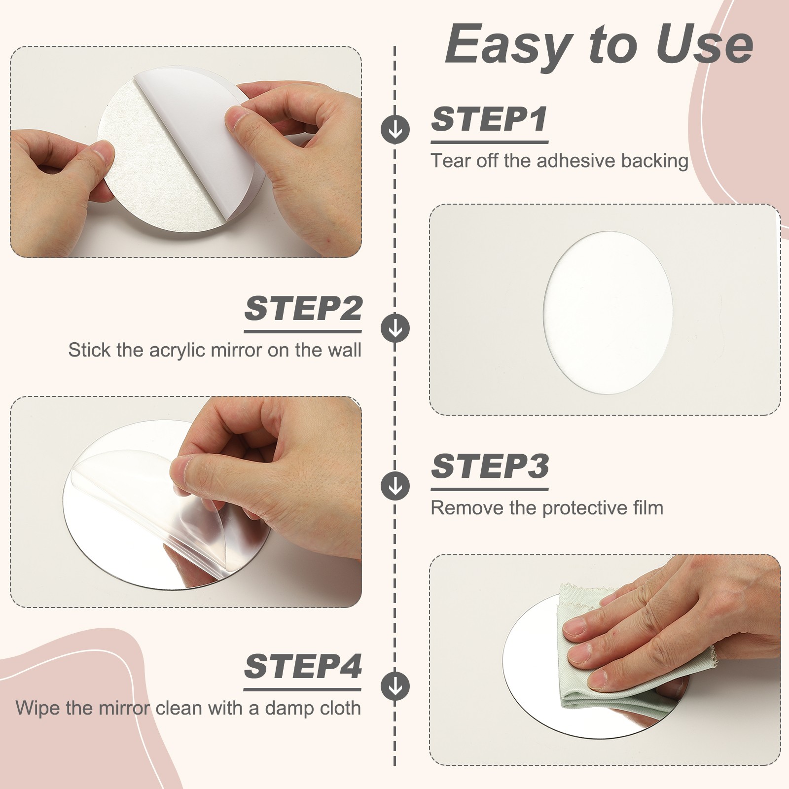 4Pcs Acrylic Mirror Sheet, 2" Circle Self Adhesive Mirror