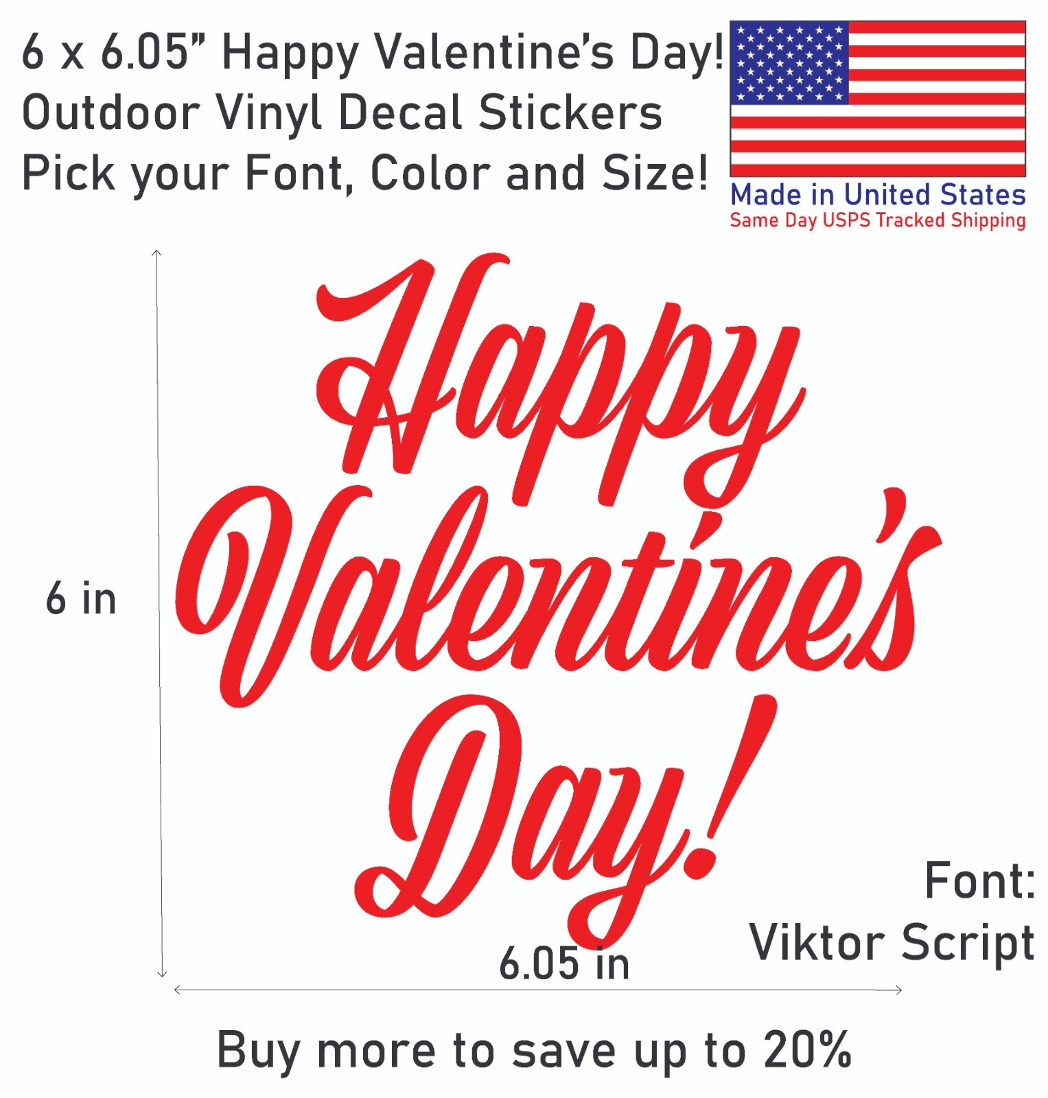 Happy Valentine's Day Font#1 Vinyl Decal Sticker – Made in US – SameDay Shipping