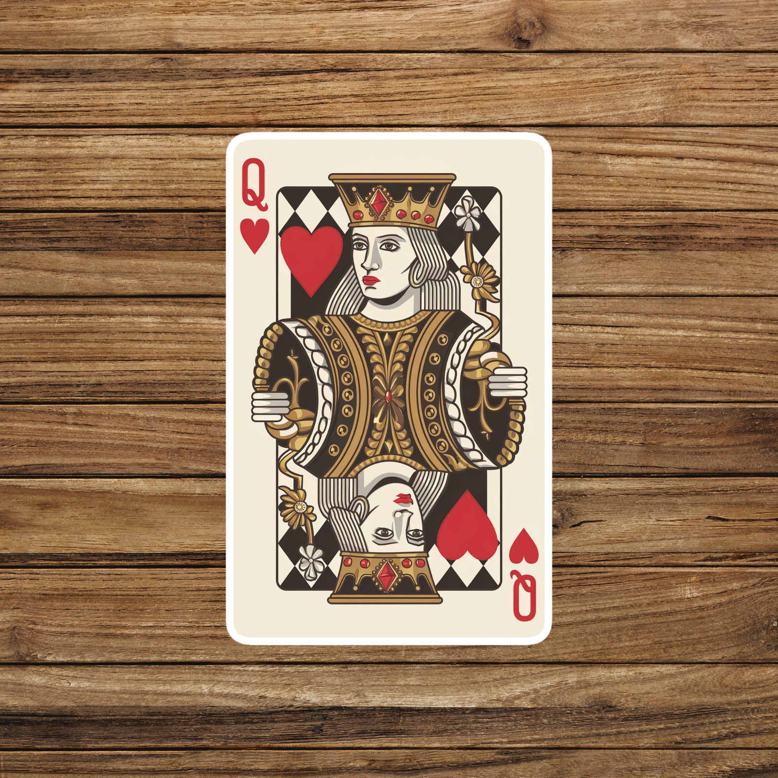 Vintage Queen of Hearts Playing Card Art Print – Retro Alice in Wonderland Decor